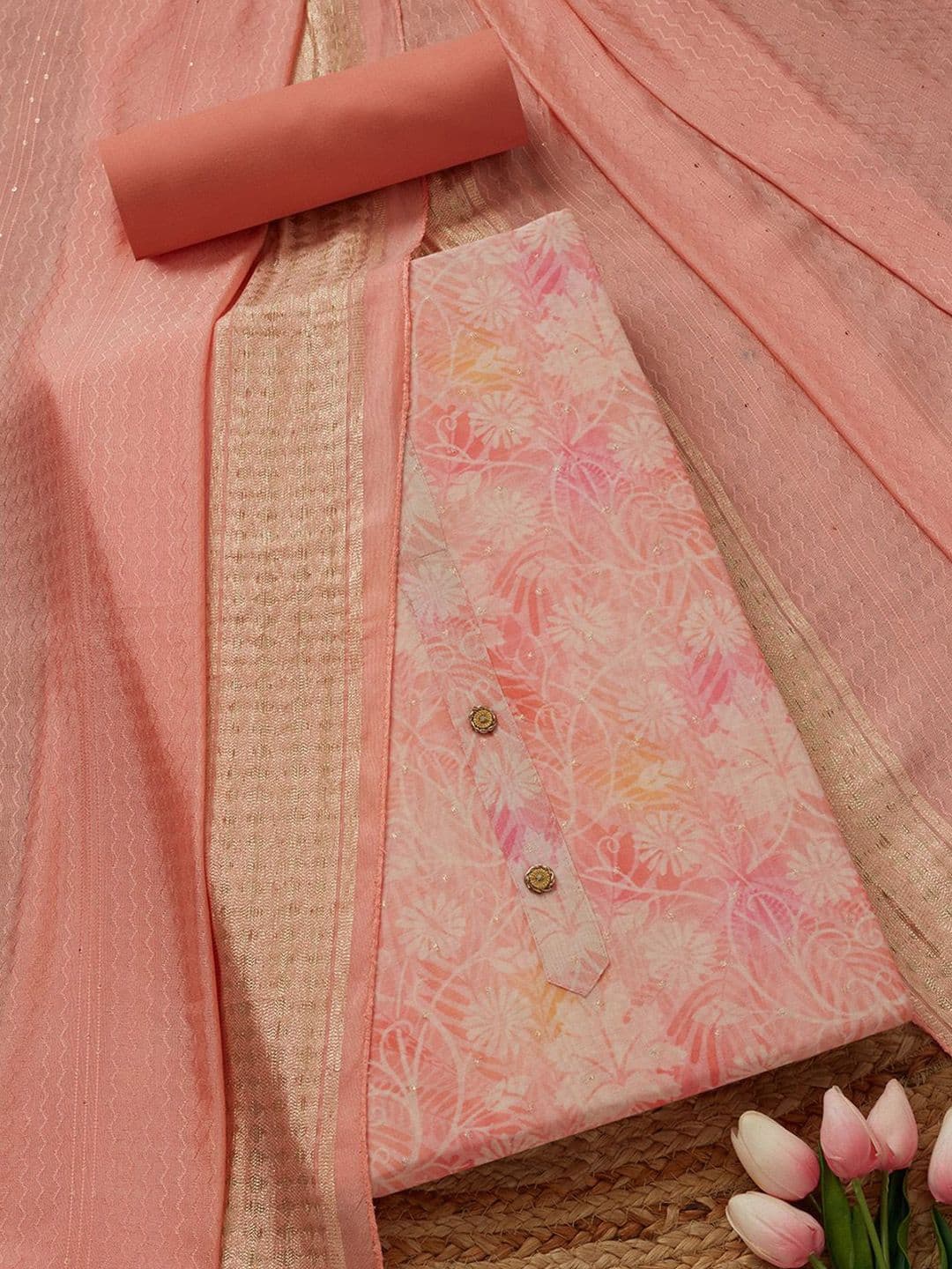 Soch Botanical Printed Chanderi Unstitched Dress Material - view 1
