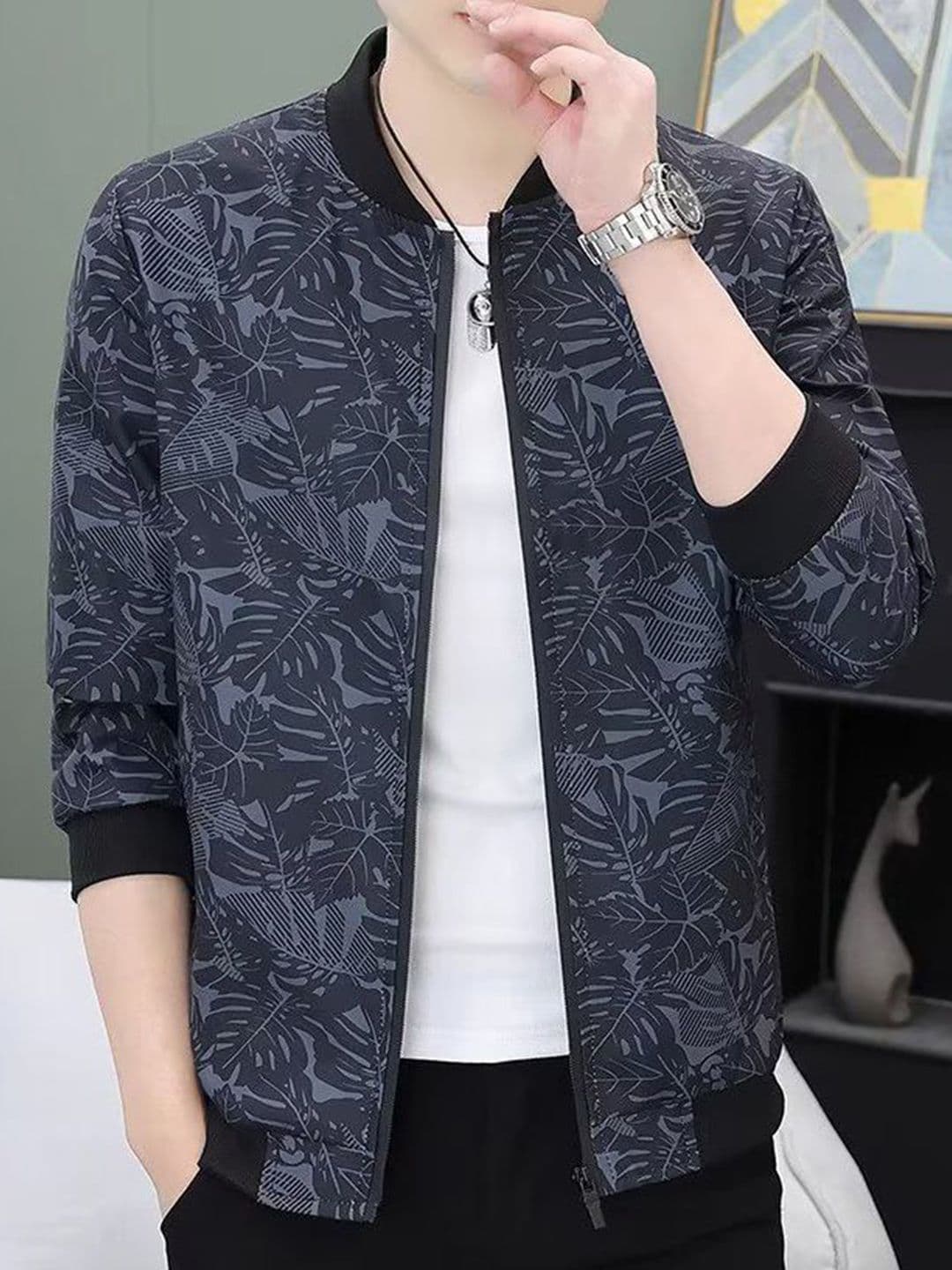 StyleCast x Revolte Men Mock Collar Floral Printed Windcheater Tailored Jacket - view 1
