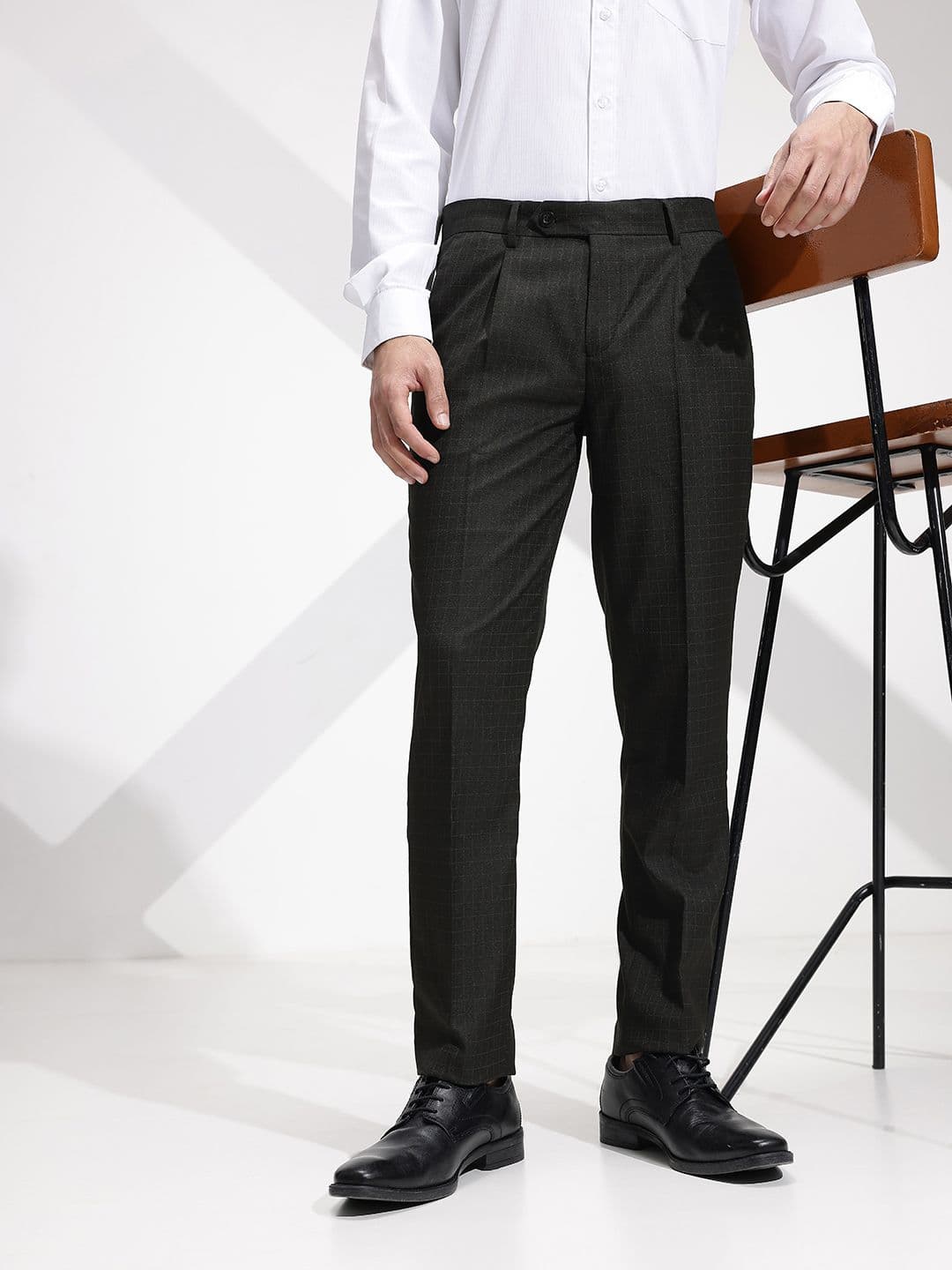 INVICTUS Men Checked Pleated Formal Trousers - view 1