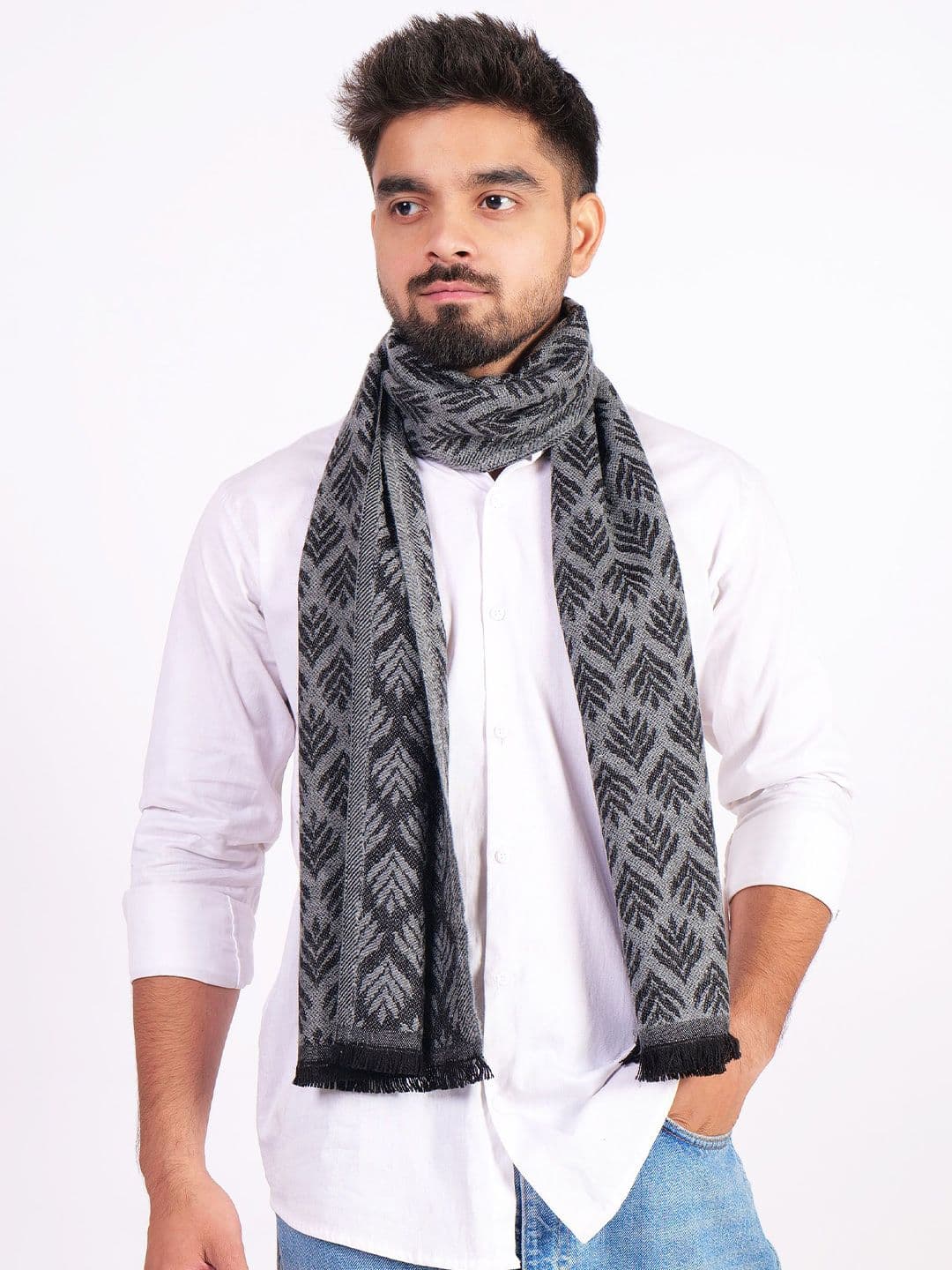 Mast & Harbour Men Self Design Scarf Has Frayed Border - view 1