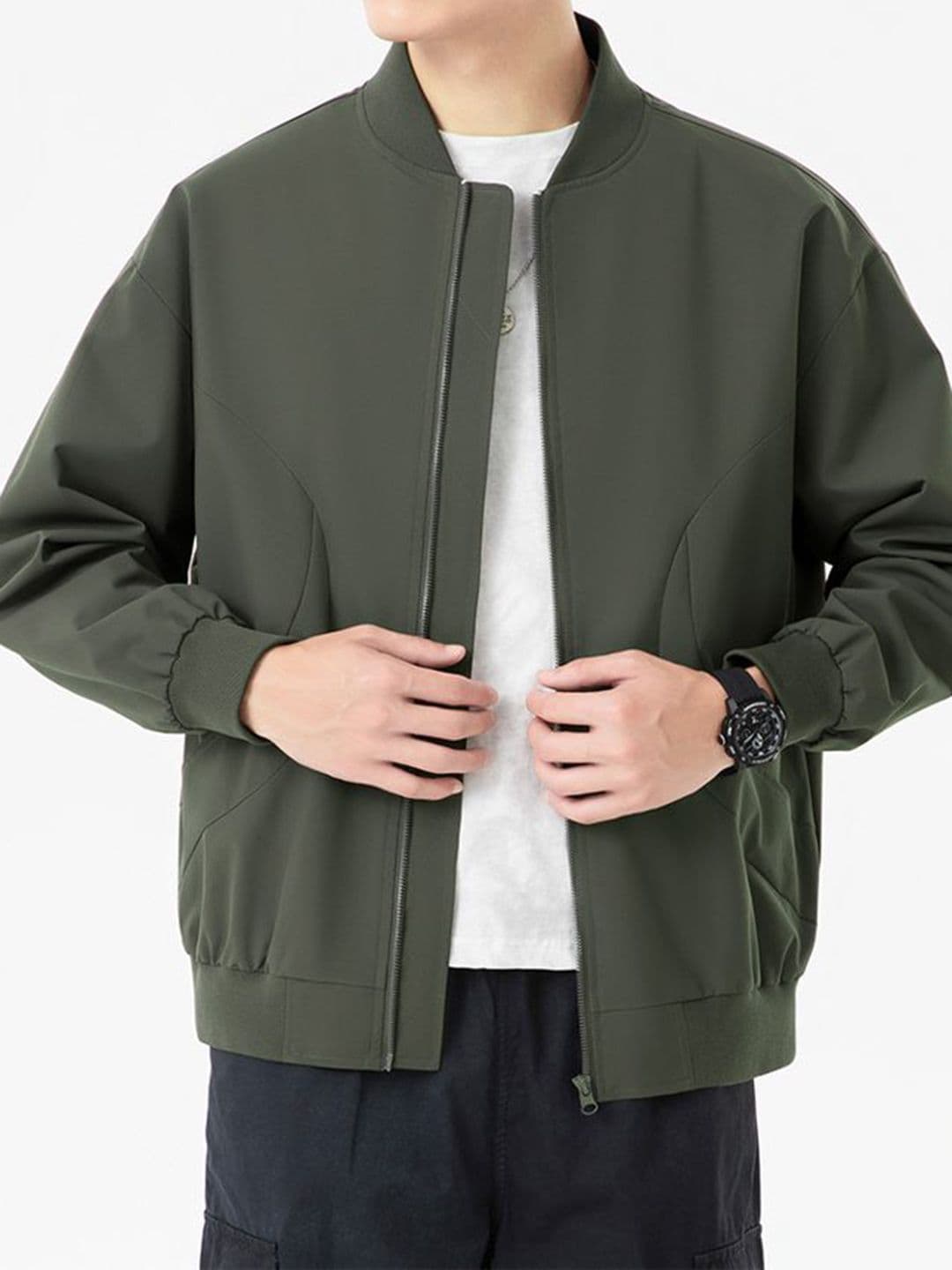 StyleCast x Revolte Men Stand Collar Solid Windcheater Bomber Jacket - view 1