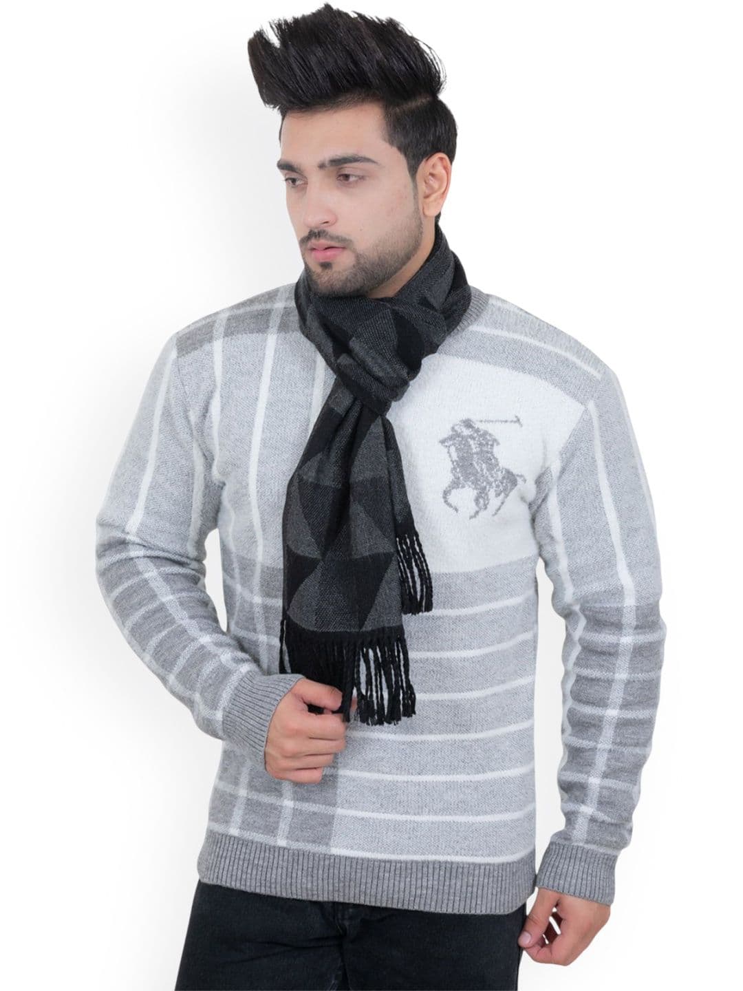 Amoldo Men Geometric Printed Woolen Soft Mufflers With Tasselled Border - view 1