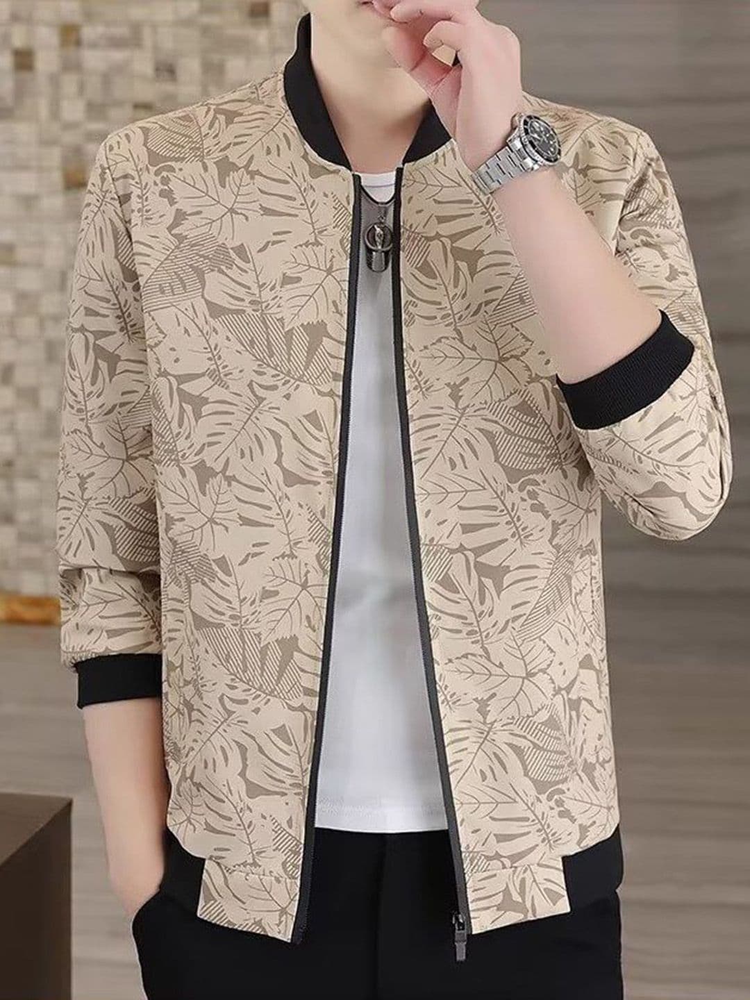 StyleCast x Revolte Men Mock Collar Floral Printed Windcheater Tailored Jacket - view 1