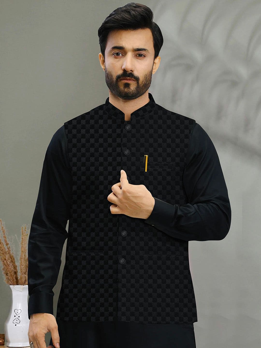 A A ENTERPRISES Men Woven Design Mandarin Collar Neck Nehru Jacket - view 1