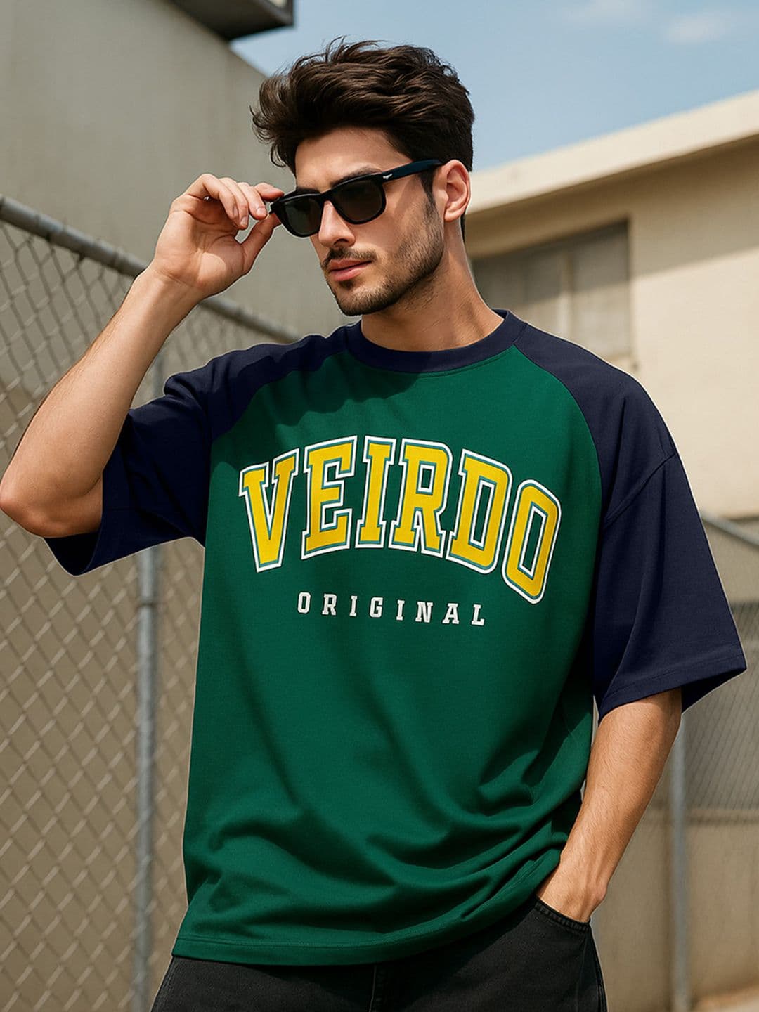 VEIRDO Men Typography Printed Round Neck Cotton Oversized T-shirt - view 1