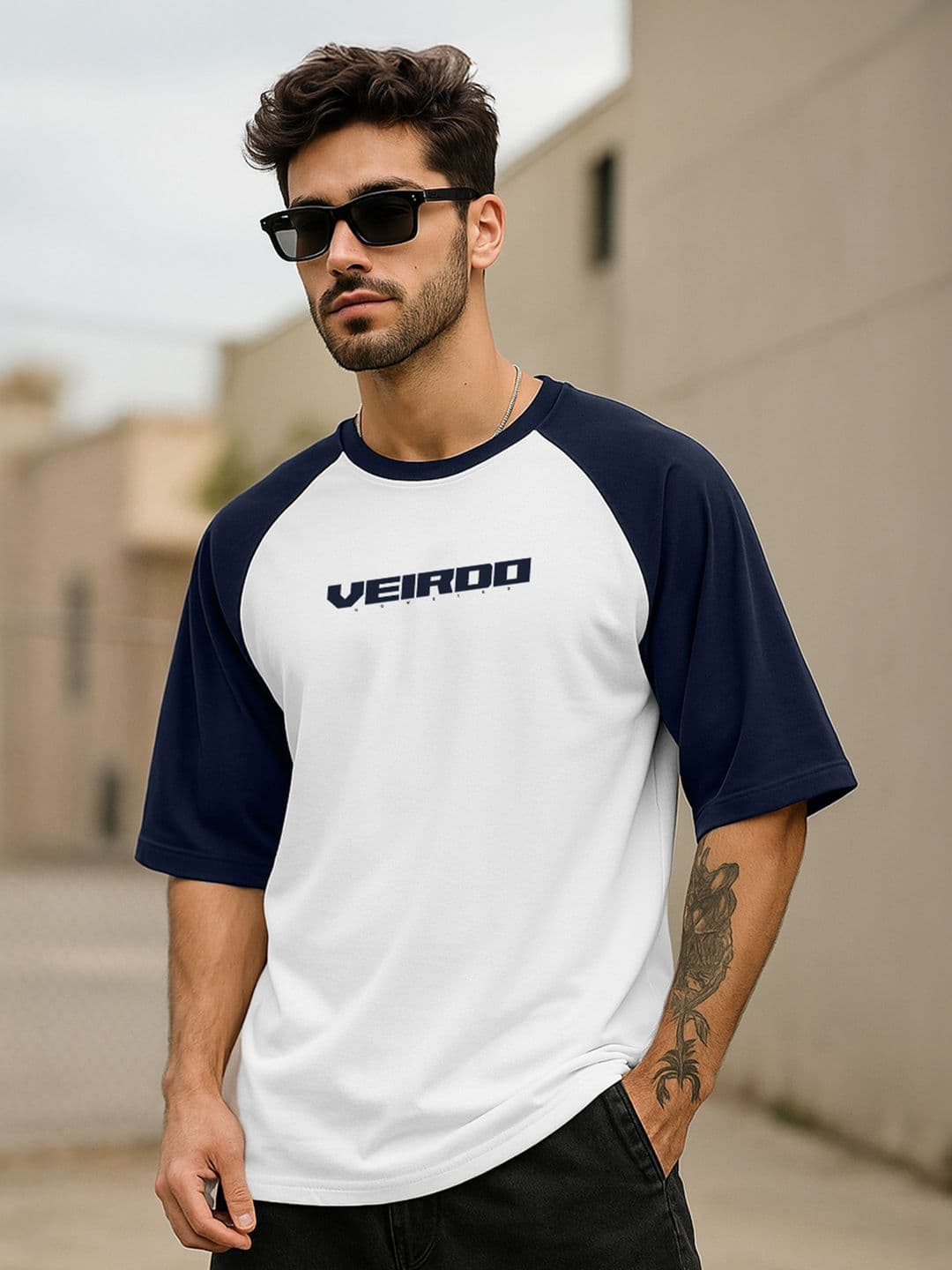 VEIRDO Men Typography Printed Pure Cotton Oversized T-shirt - view 1