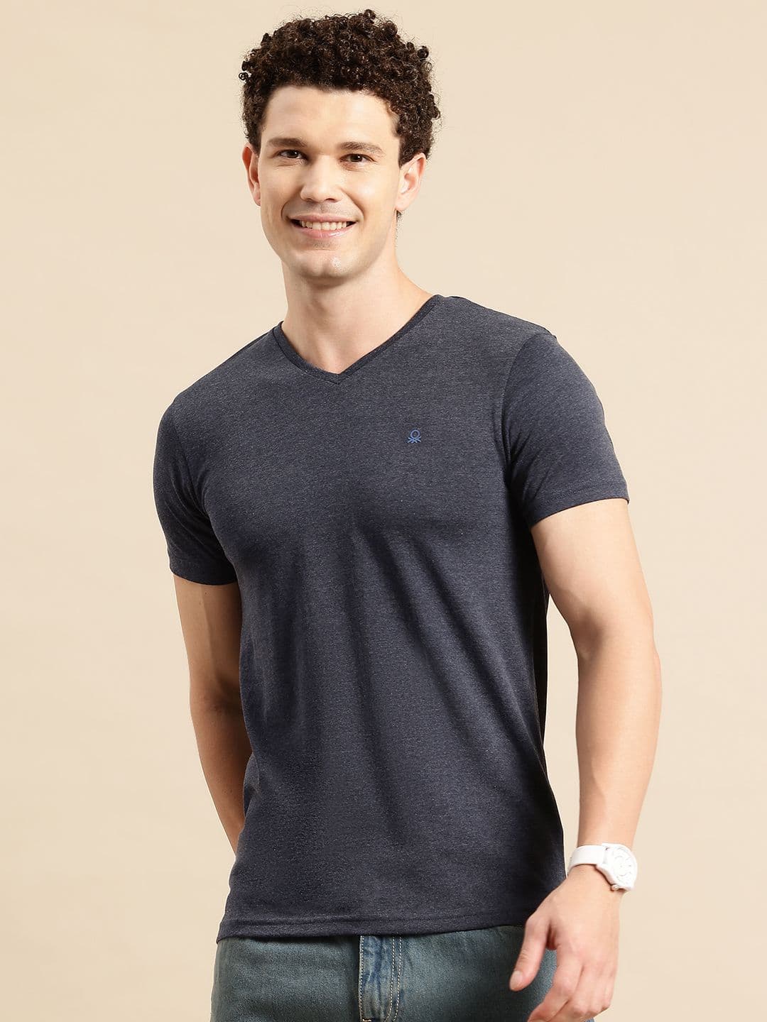 United Colors of Benetton Heathered Effect V-Neck Regular Fit T-shirt - view 1