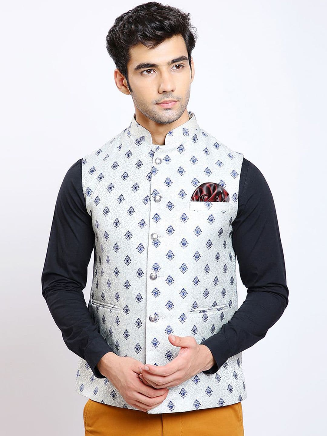 Awadhshree Men Self Design Mandarin-Neck Nehru Jacket - view 1