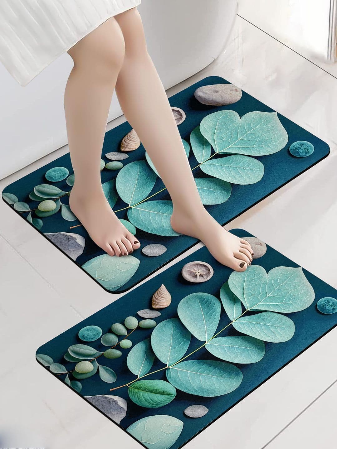 Sittella Pack of 2 3D Leaf Printed Water Absorbent Anti-Skid Bathroom Mat - view 1