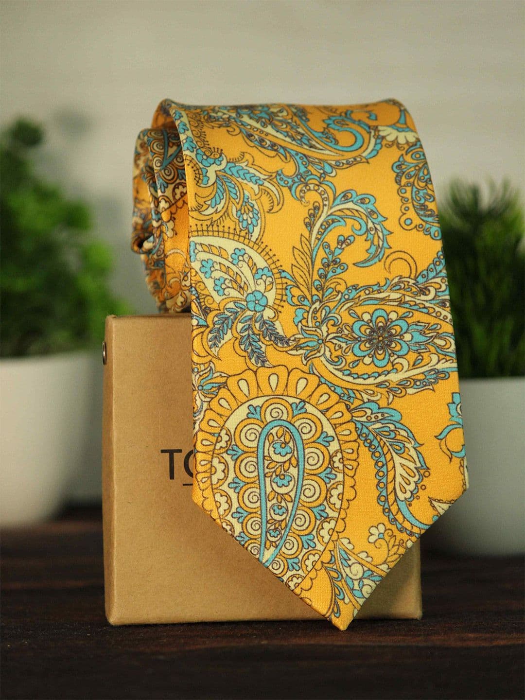 Tossido Men Mustard & Green Printed Broad Tie - view 1