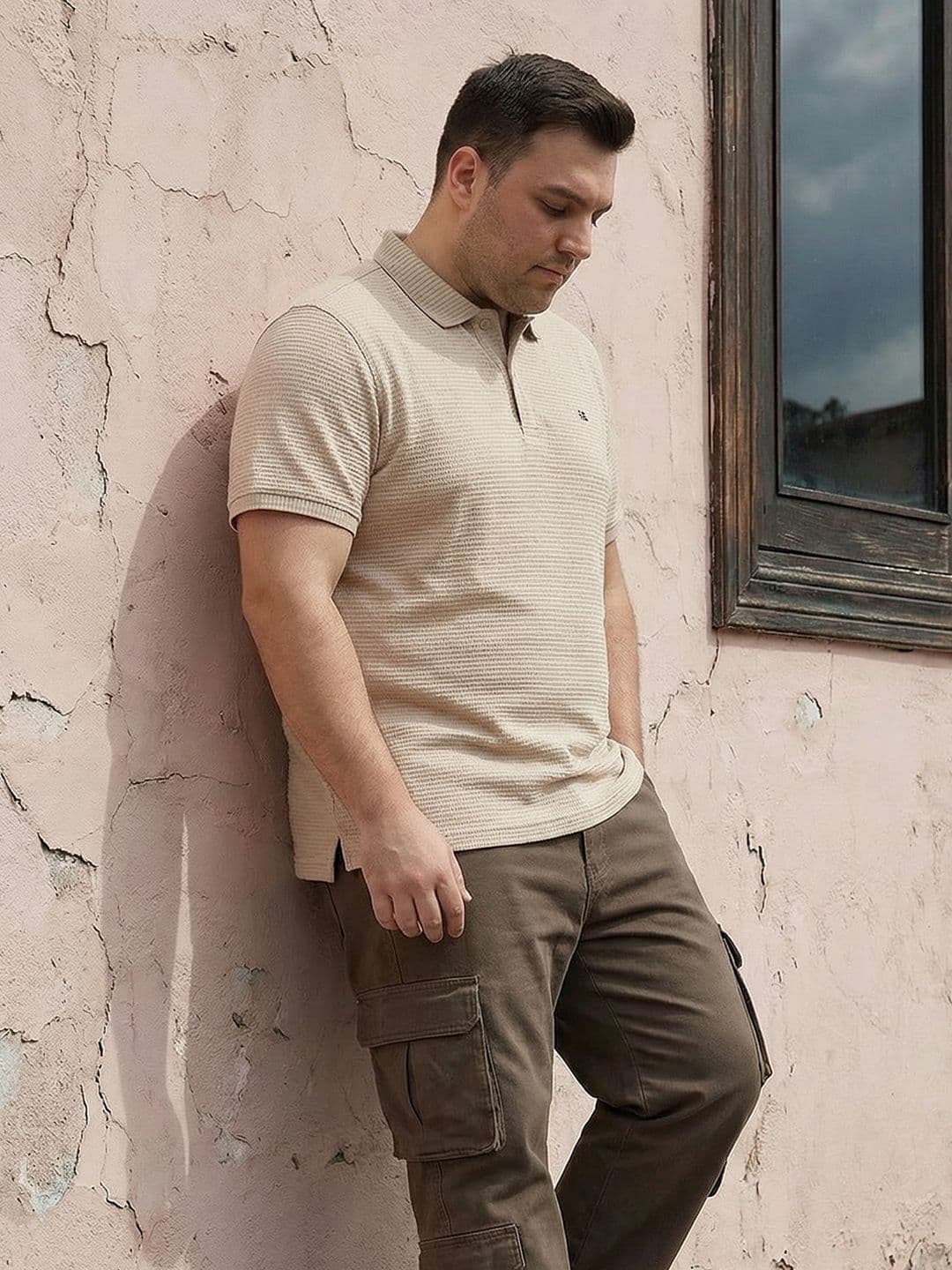 Sztori Plus Size Polo Collar Textured T-shirt - view 1
