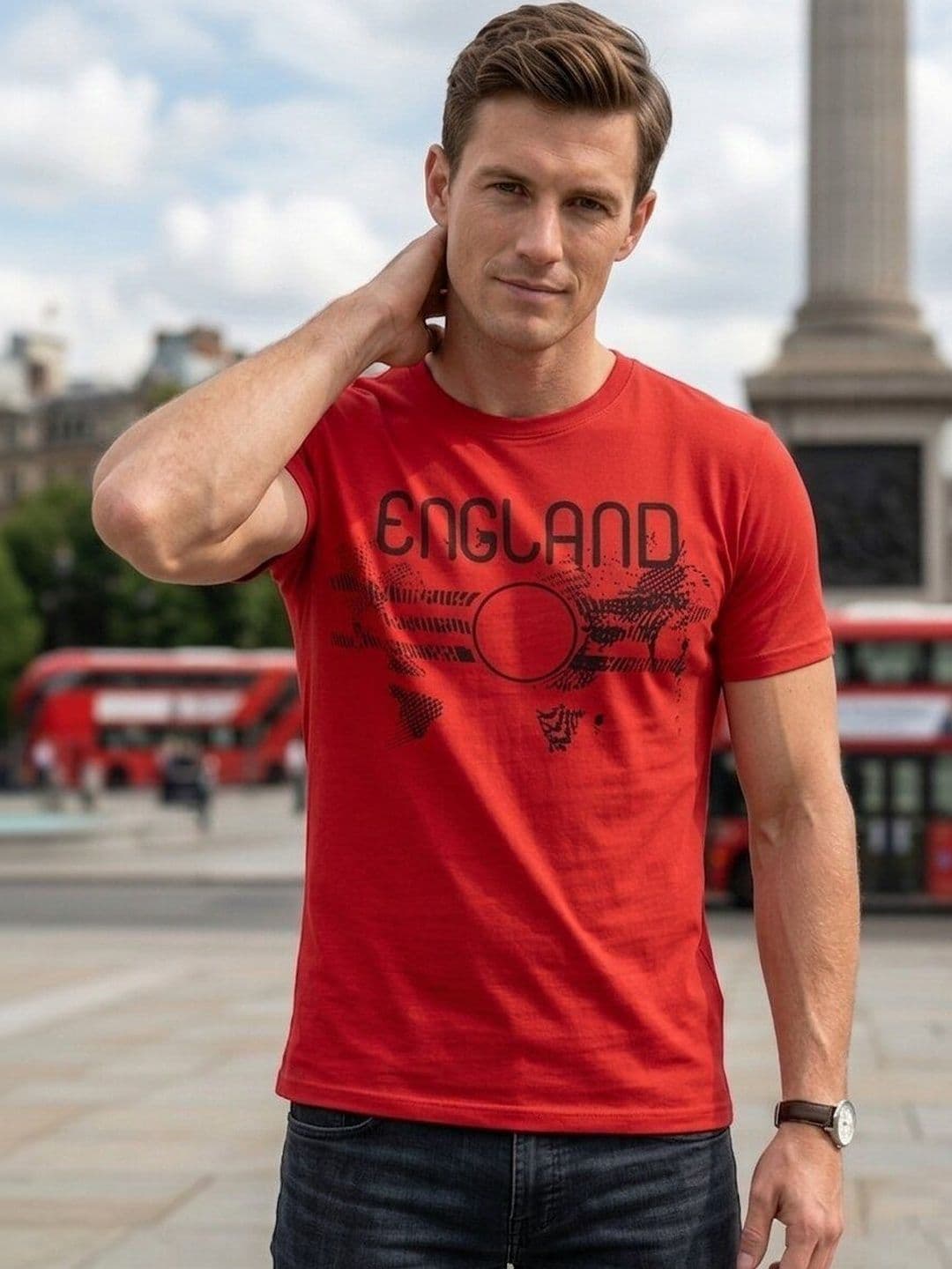 PYRO SPIRIT Mens Printed England Round Neck Casual World Map Design Tshirts - view 1