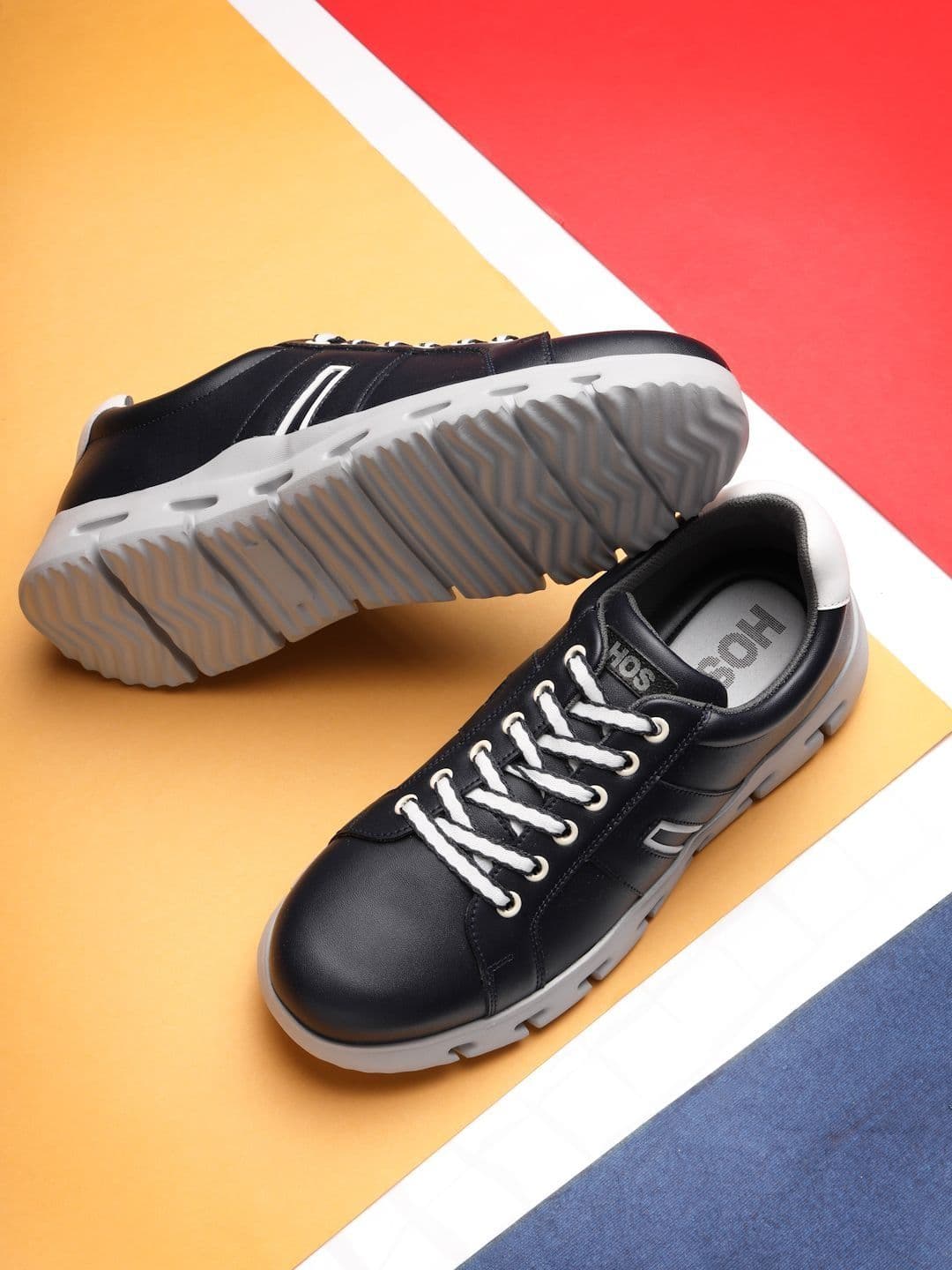 HOS Men KEVIN Solid PU Coated Leather Sneakers Lace-Up Casual Shoes - view 1