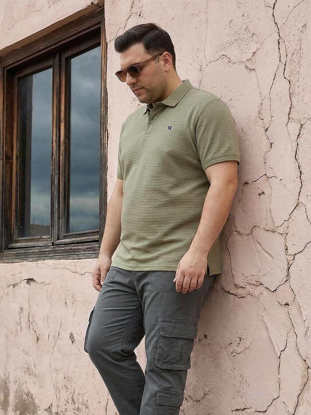 Sztori Plus Size Polo Collar Textured T-shirt - view 1