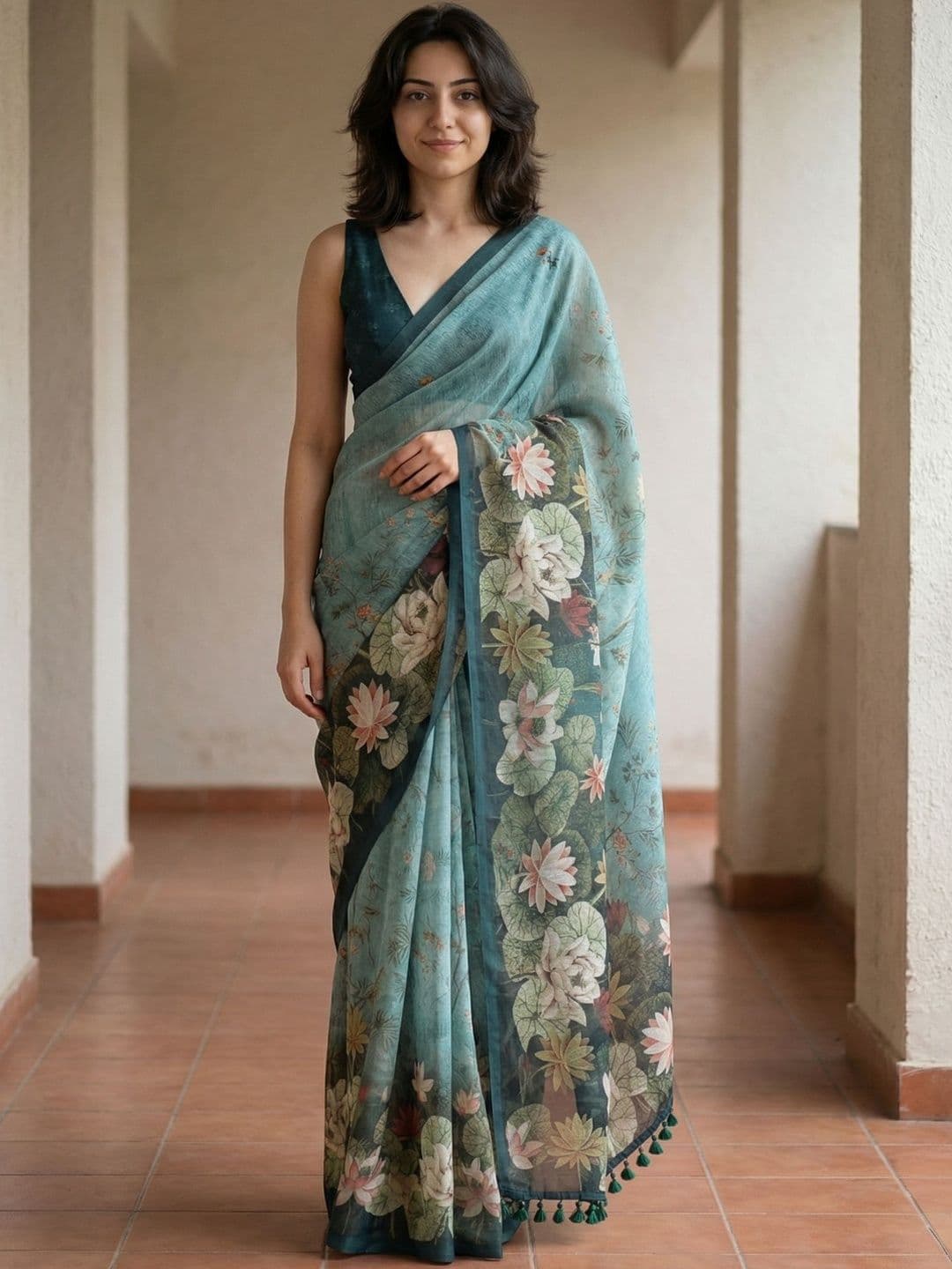 AANVI Floral Silk Blend Designer Saree - view 1