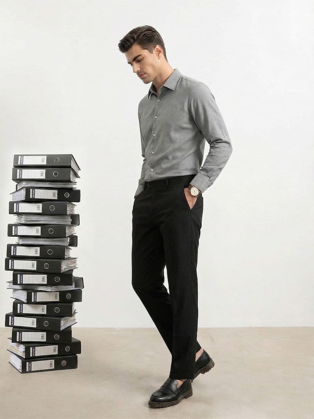 INVICTUS Men Striped Slim Fit Formal Trousers - view 1