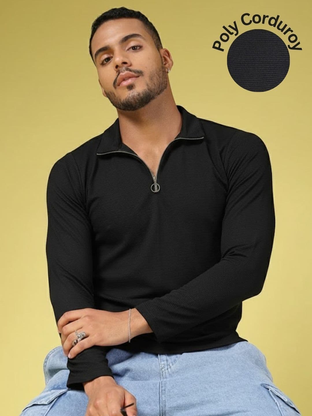 Rigo Men Black Self Design Polo Collar Casual Tshirt - view 1