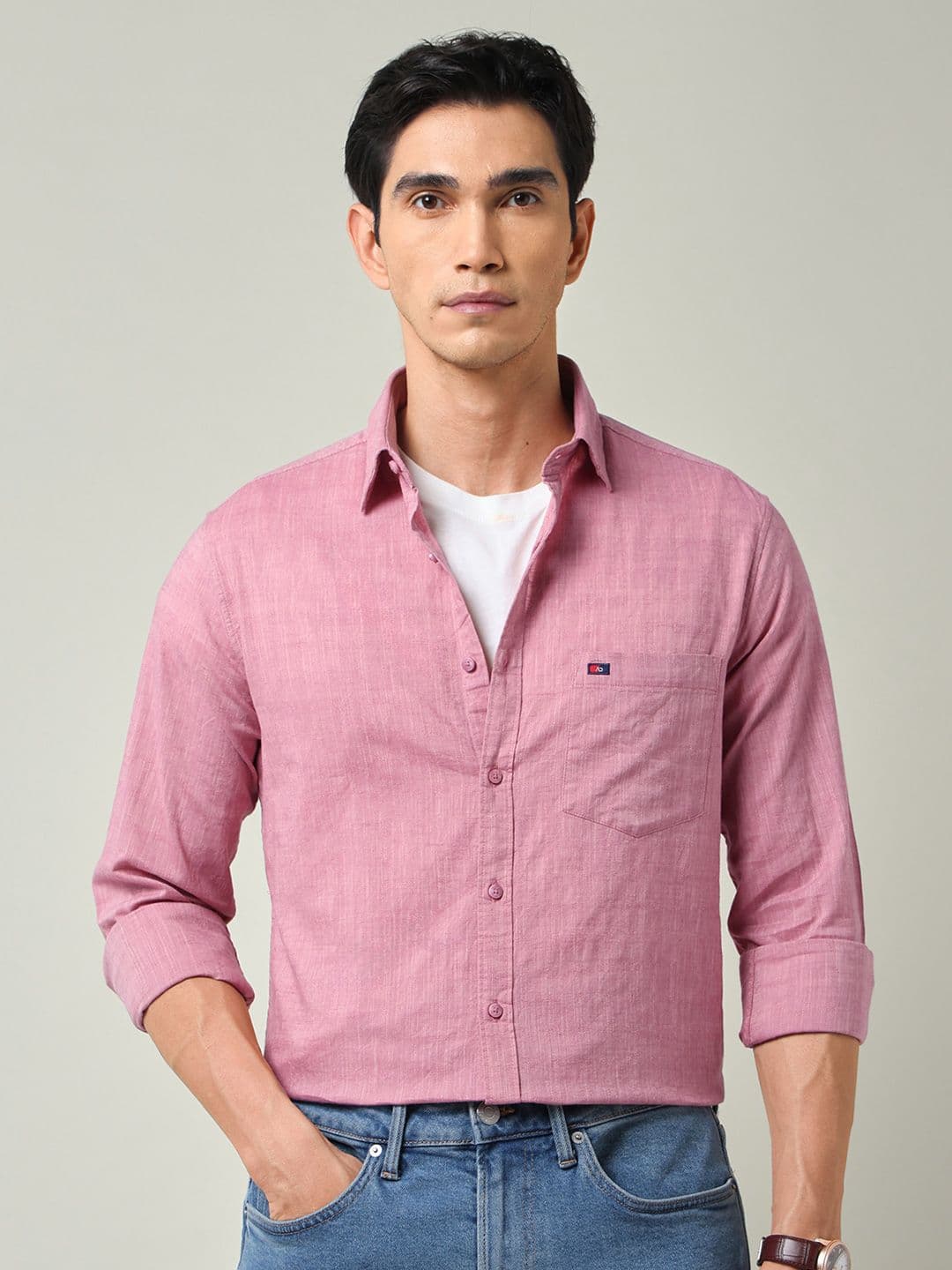 AD By Arvind Men Slim Fit Textured Spread Collar Cotton Casual Shirt - view 1