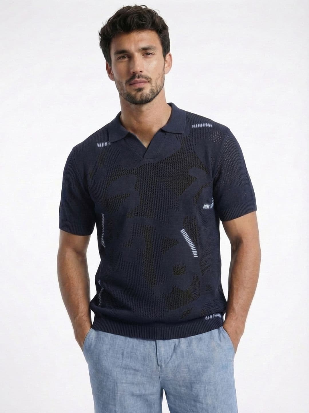 glitchez Self Designed Polo Collar Pure Cotton Fine Knit T-shirt - view 1