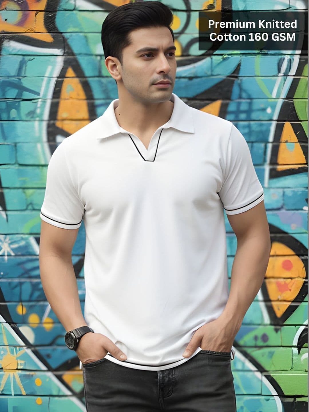 Rigo Men Solid Polo Neck Cotton White Tshirts - view 1