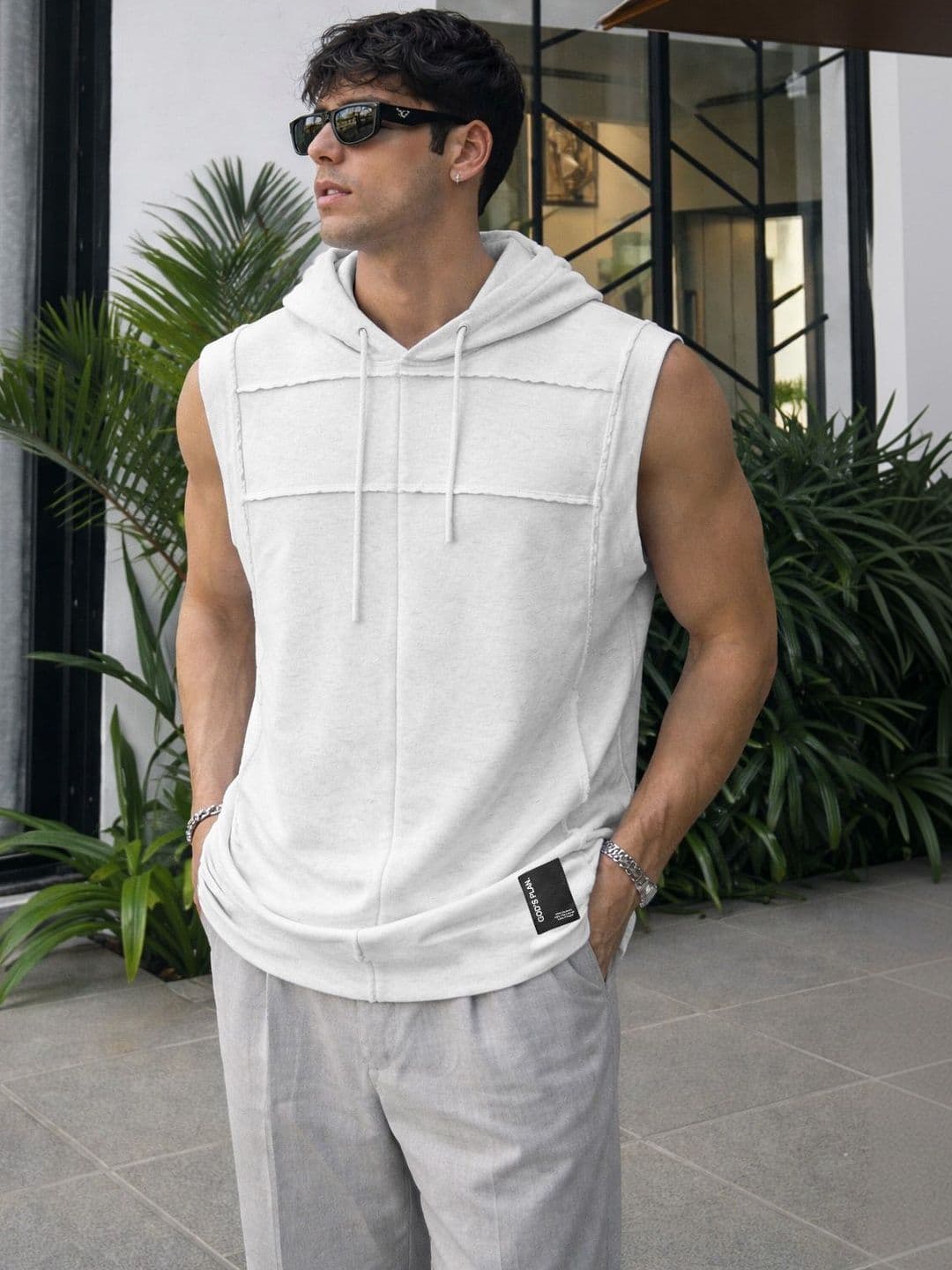 FTX Mens Solid Oersized Fit Sleeveless Hoodie Cotton Casual Gym Streetwear Tshirts - view 1