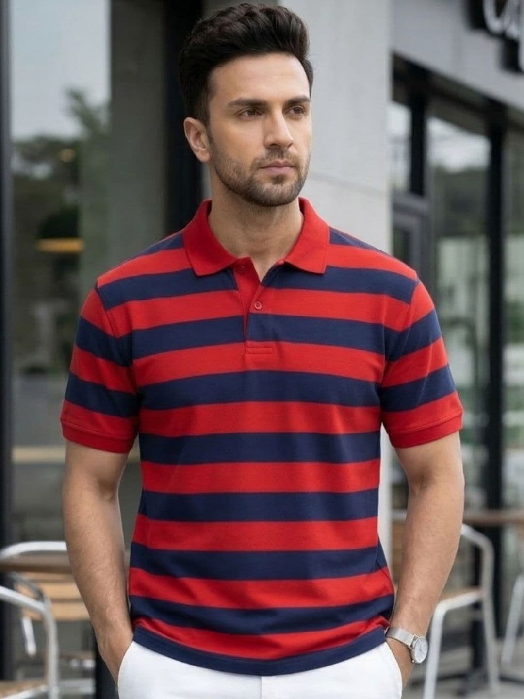 CLUB 44 Men Striped Polo Collar T-shirt - view 1