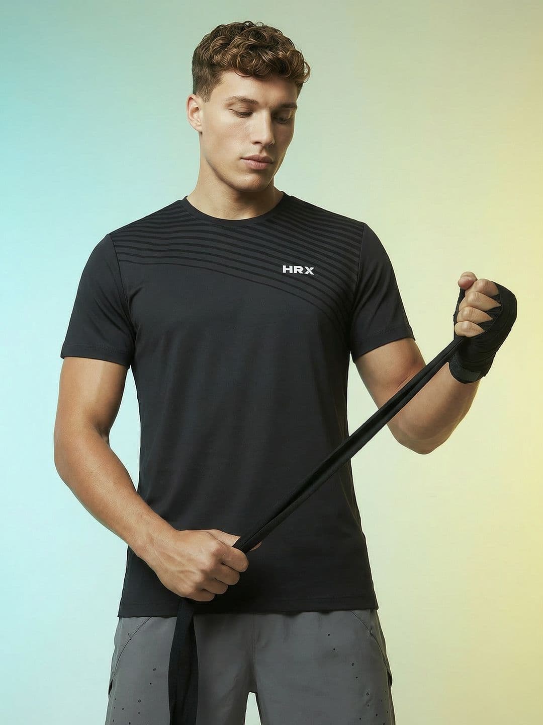 HRX by Hrithik Roshan Striped Rapid-Dry Training T-shirt - view 1