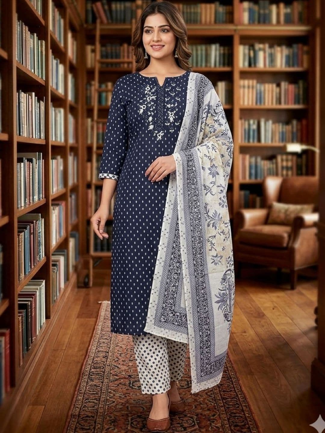 SALWAR STUDIO Embroidered Pure Cotton Unstitched Dress Material - view 1