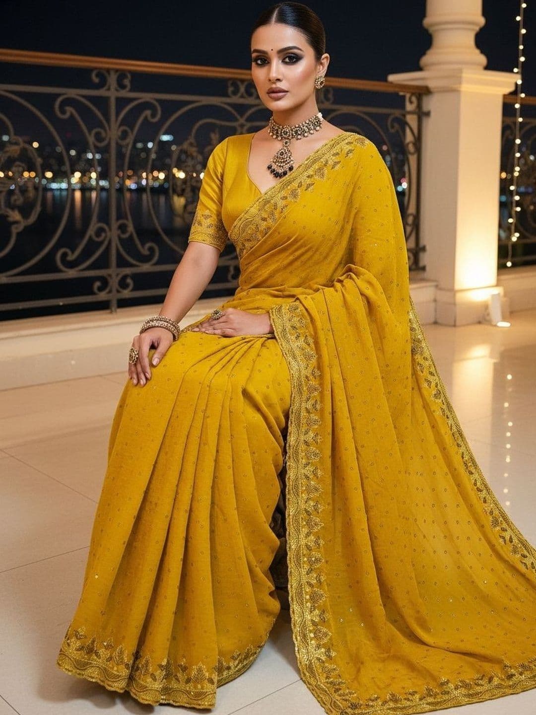 SZN Embellished Sequinned Pure Georgette Heavy Work Saree - view 1