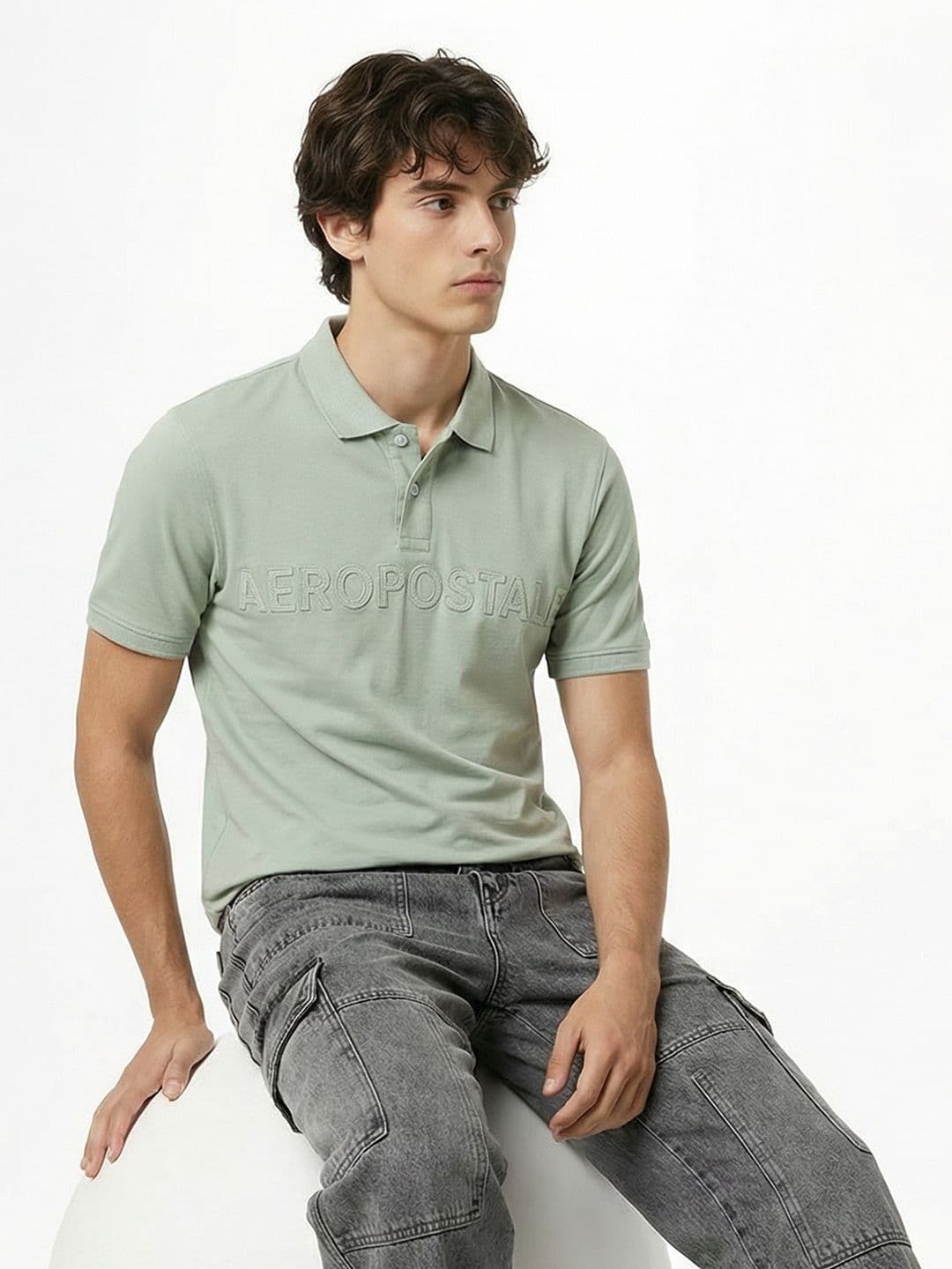 Aeropostale Brand Logo Polo Collar Pure Cotton T-shirt - view 1