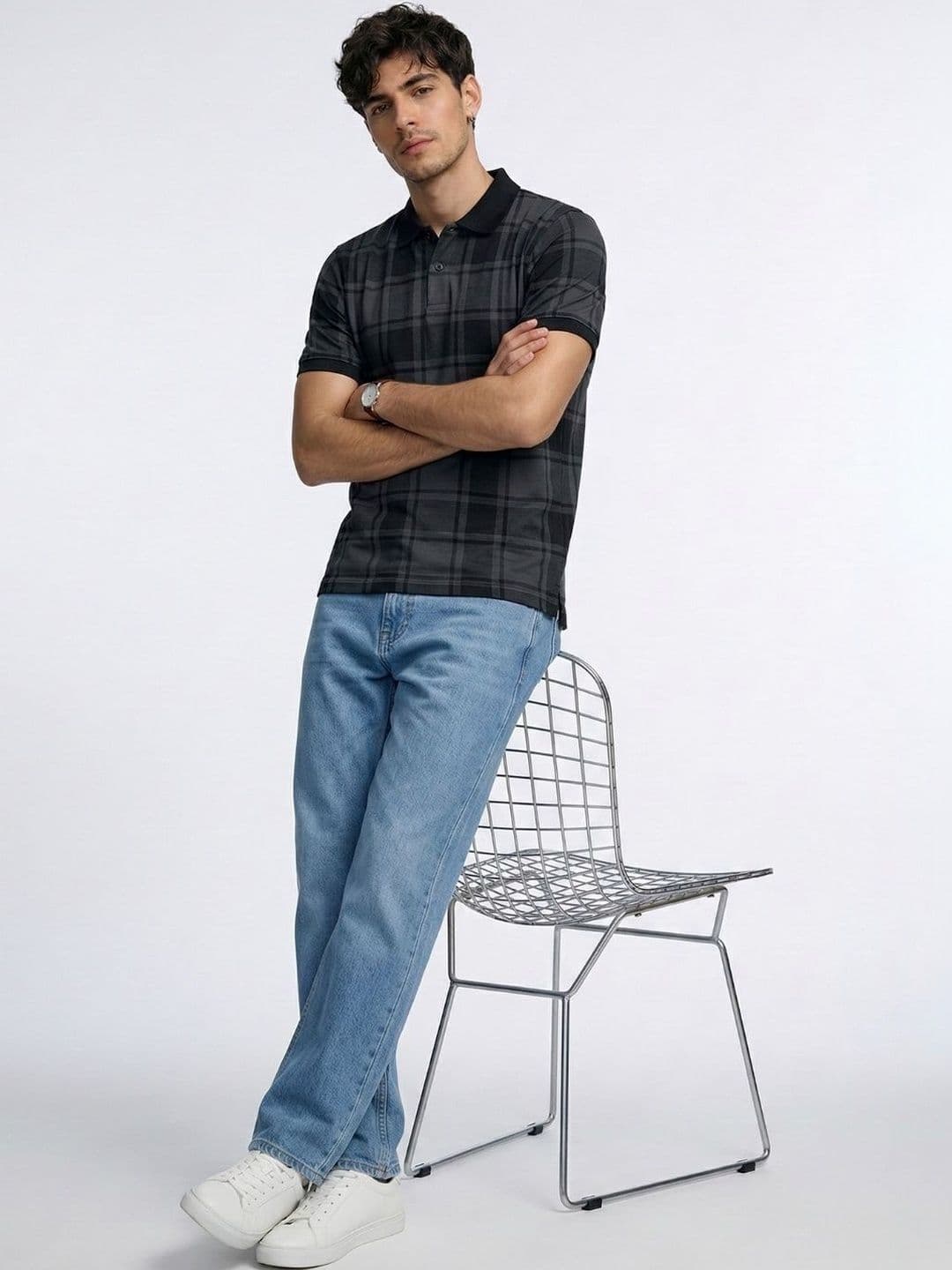 YONGE Men Checked Polo Collar T-shirt - view 1
