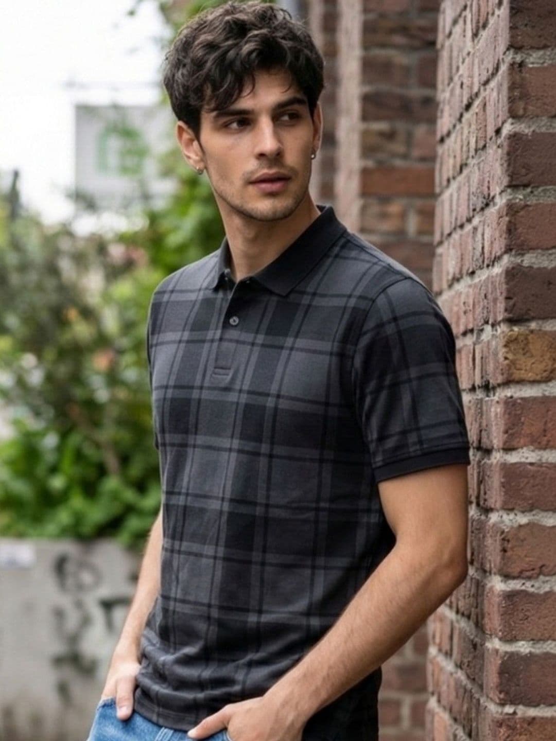 CLUB 44 Men Checked Polo Collar T-shirt - view 1