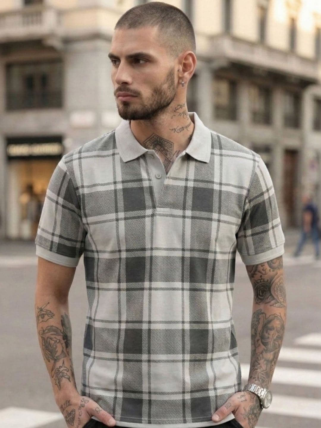 CLUB 44 Men Checked Polo Collar T-shirt - view 1