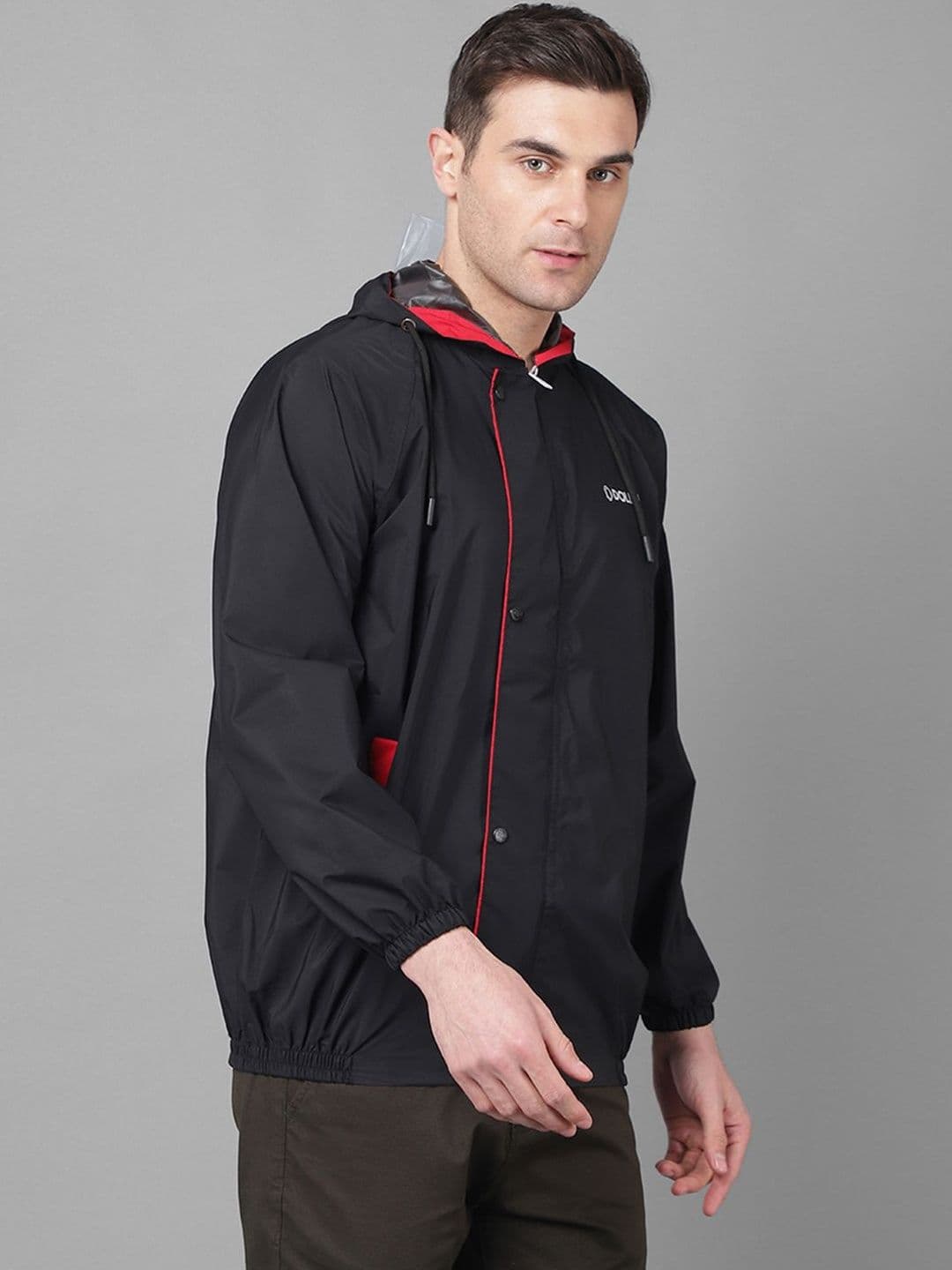 Dollar Men Waterproof PVC Rain Jacket Hooded Zipper Button Pockets - view 1