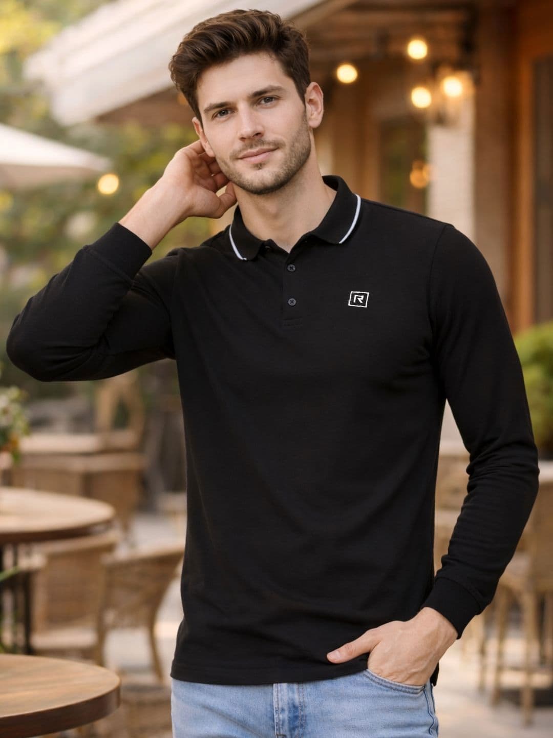 Rigo Men Black Solid Full Sleeves Polo Neck Tshirts - view 1