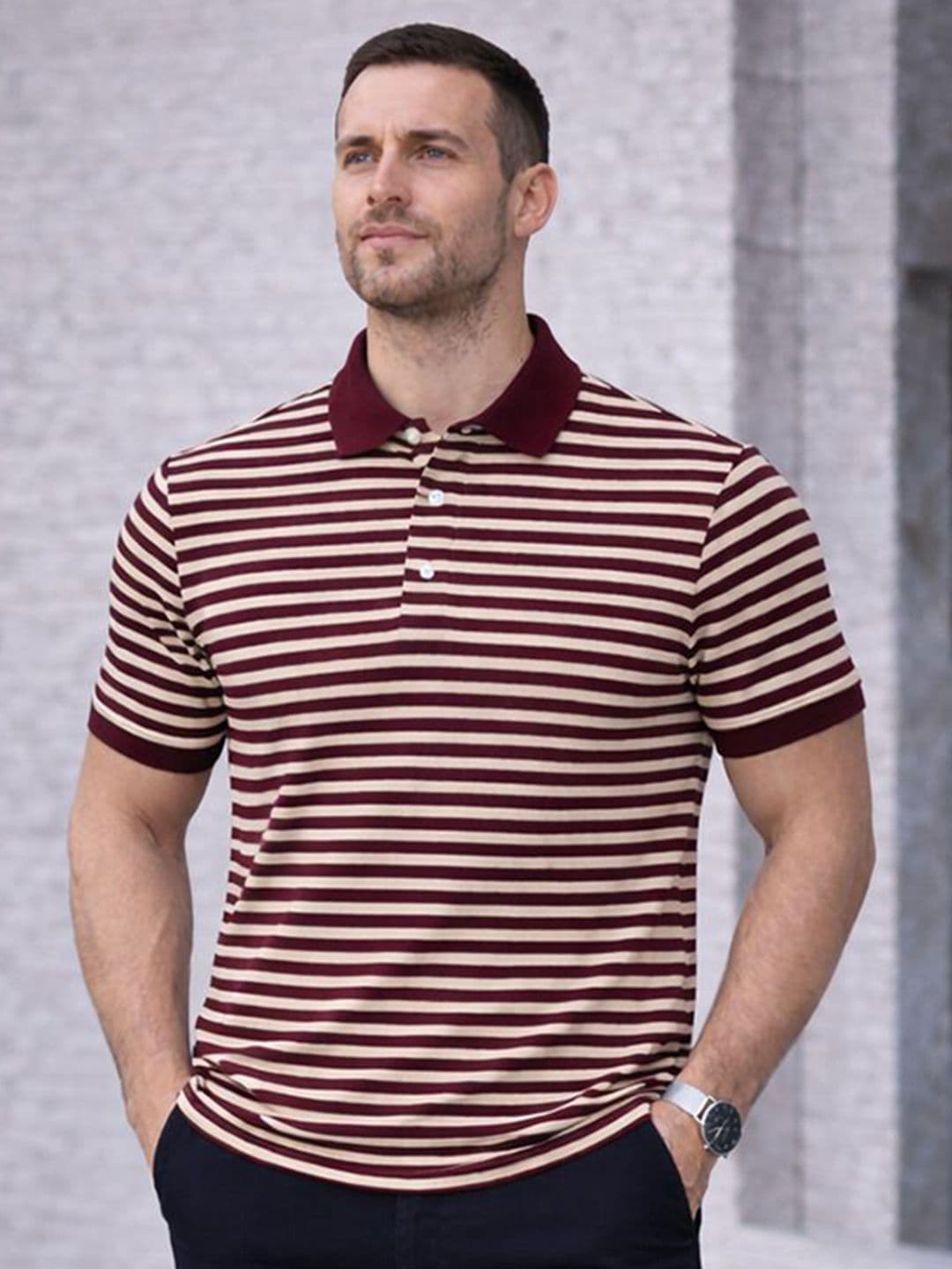 MACK JONNEY Men Striped Polo Collar T-shirt - view 1