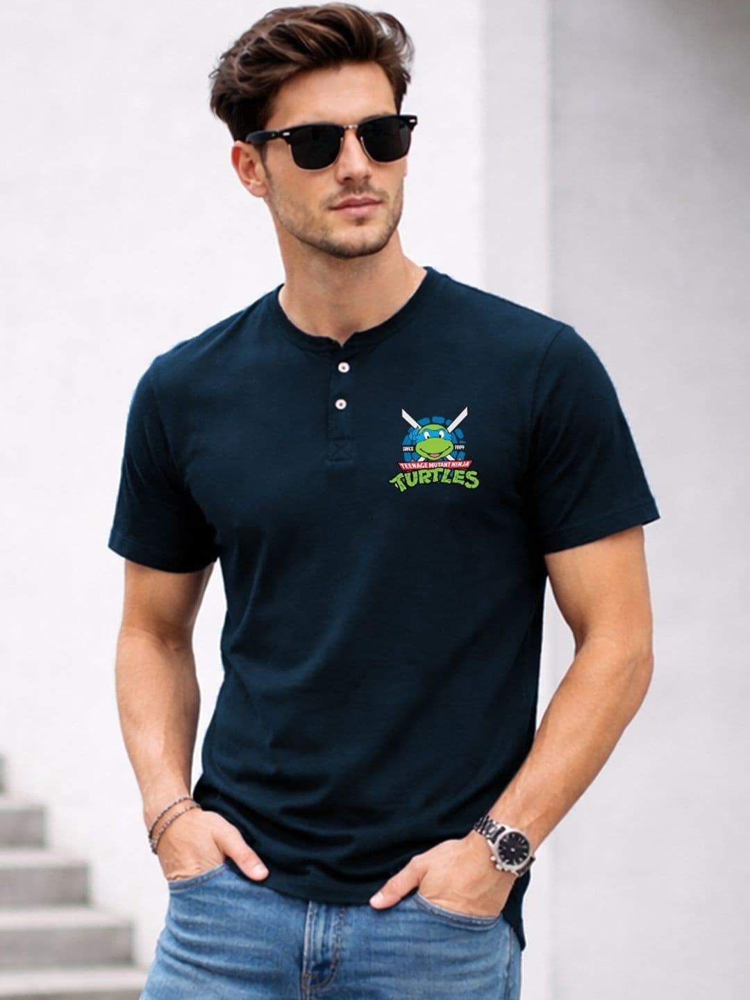Kook N Keech X Minute Mirth Men Printed Henley Neck T-shirt - view 1