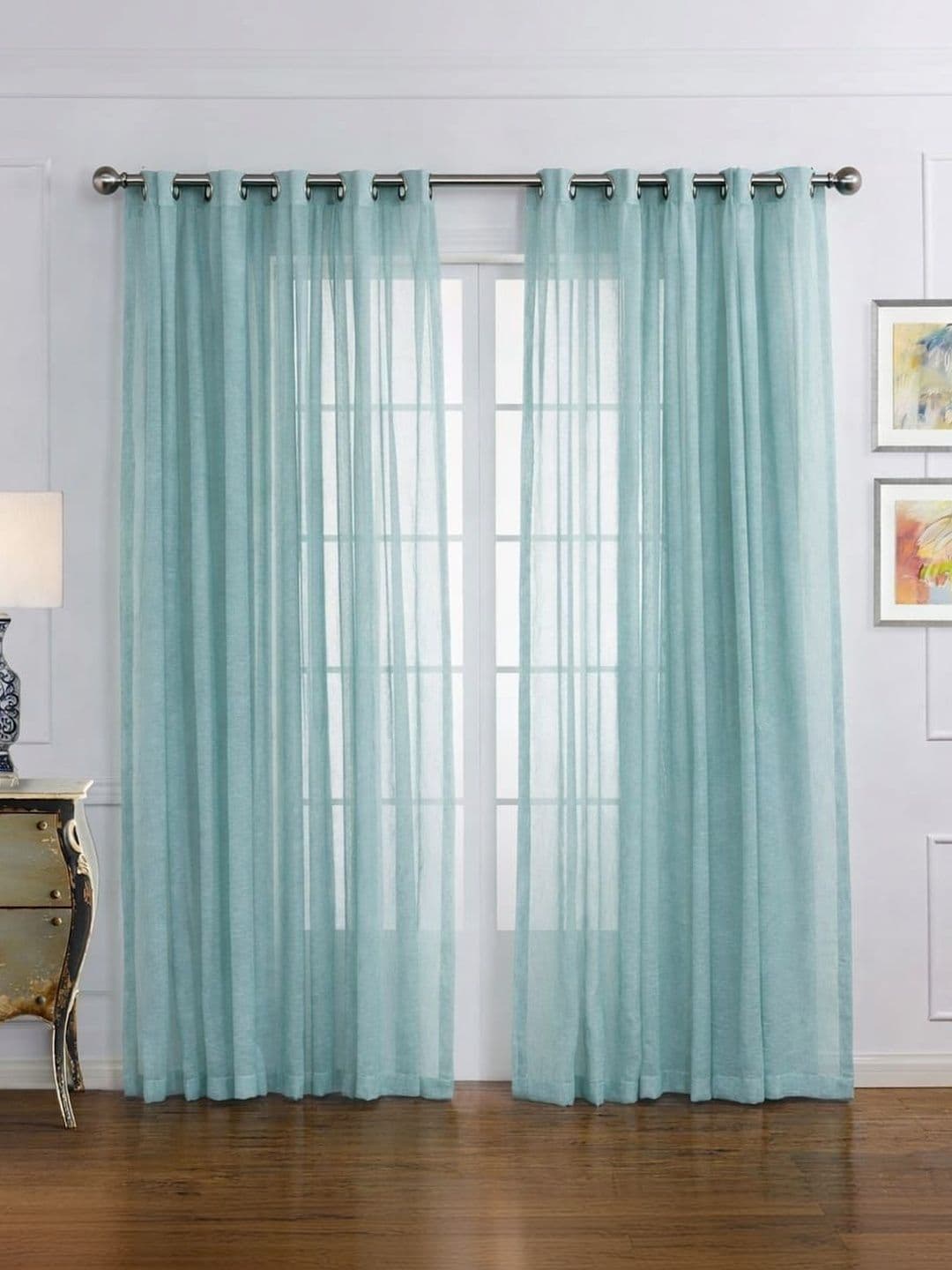Aura Blue Set of 2 Sheer Long Door Curtain - view 1