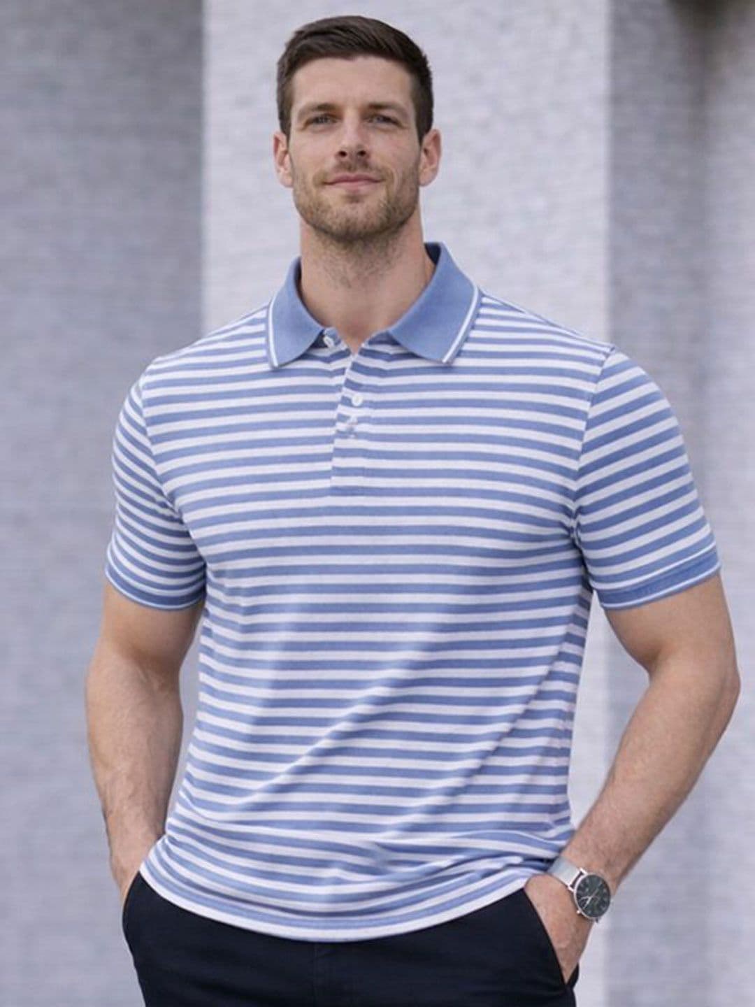 MACK JONNEY Men Striped Polo Collar T-shirt - view 1