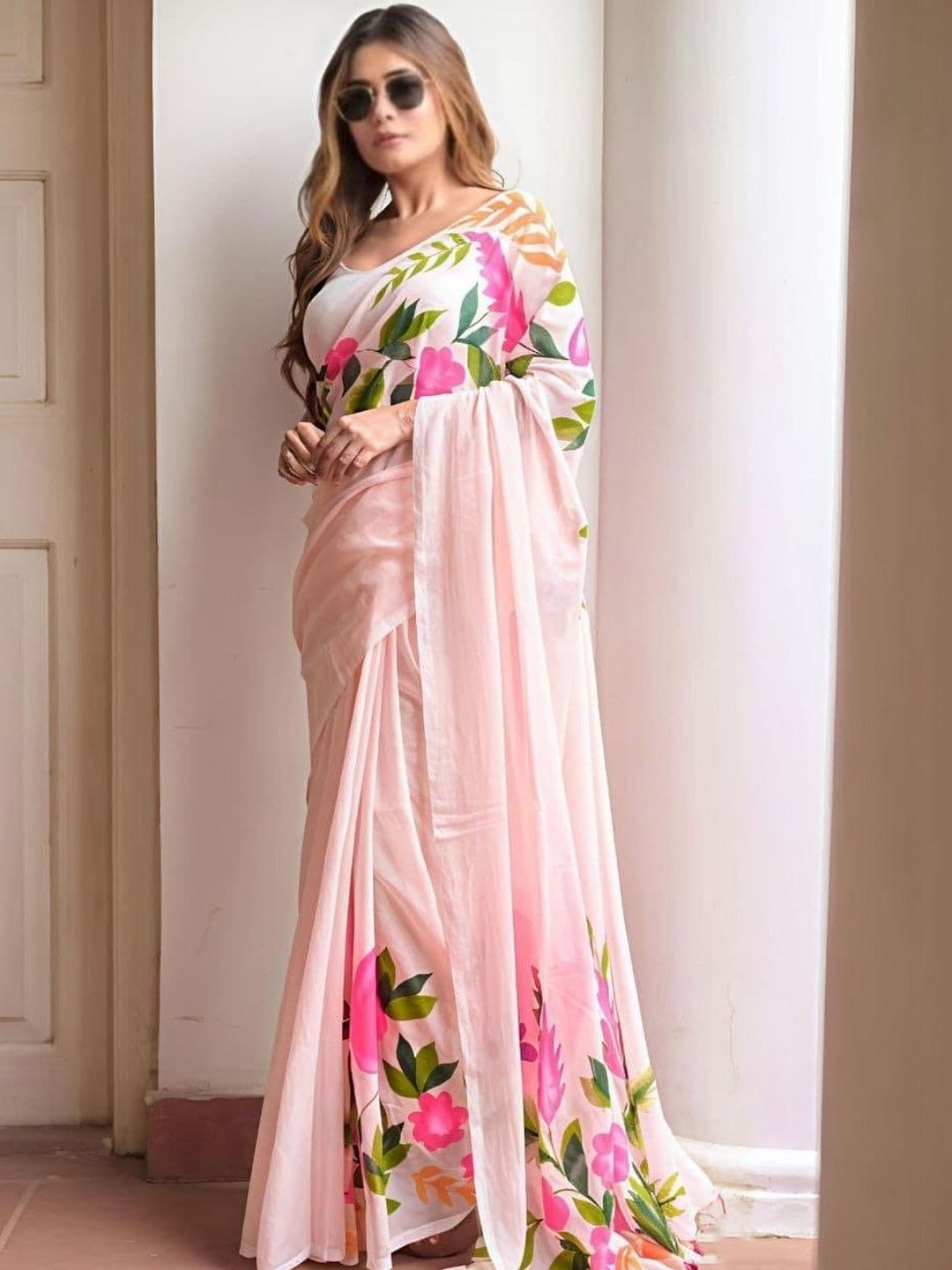 RITABEN HARESHBHAI BHALIYA Linen Blend Saree - view 1