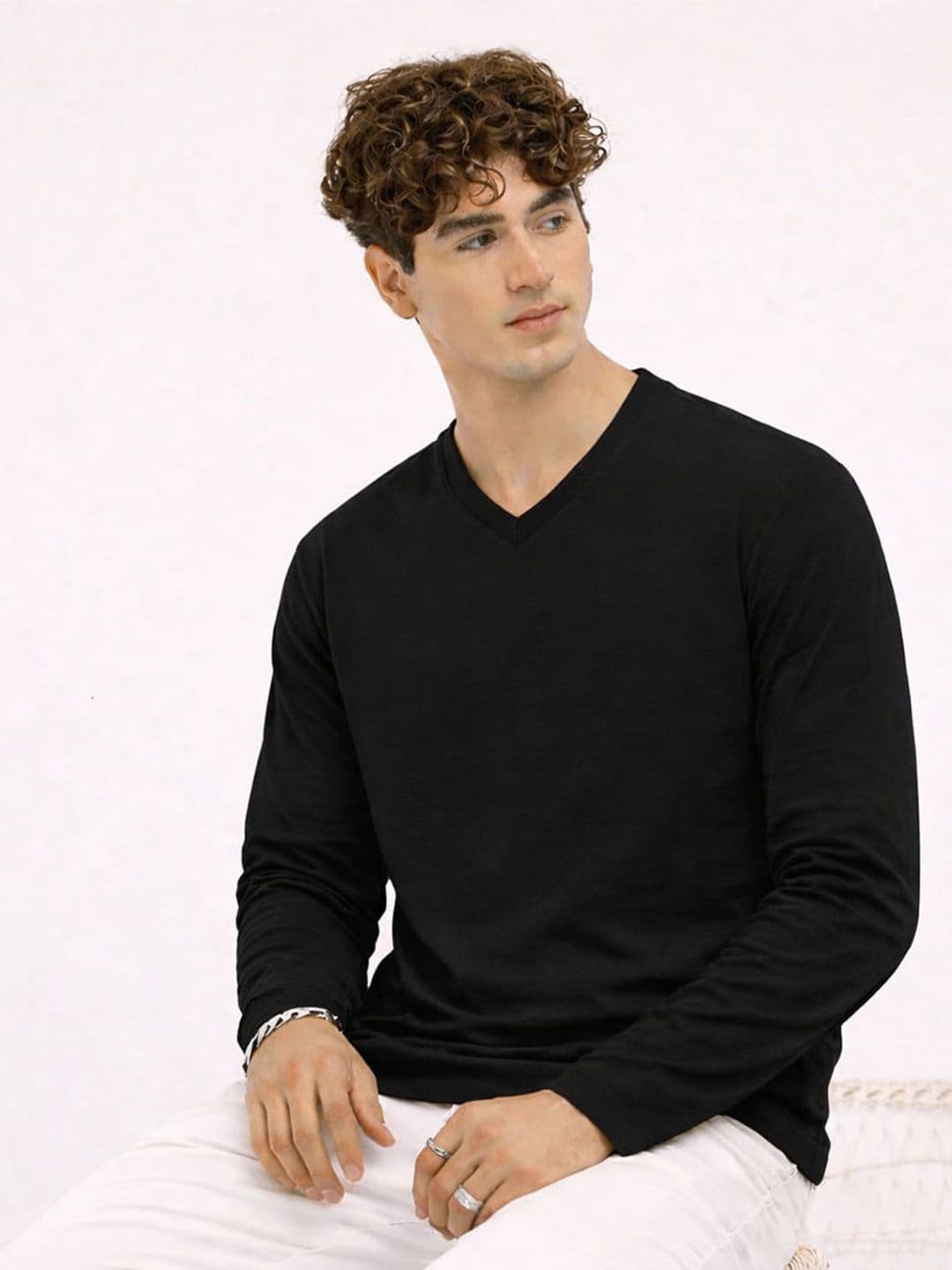 Friskers Men's Black Full Sleeves Regular Fit Pure Cotton Tshirts - view 1