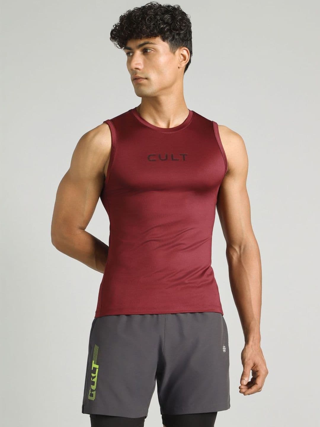 CULT Men Maroon Power Lifter Compression Tank - view 1