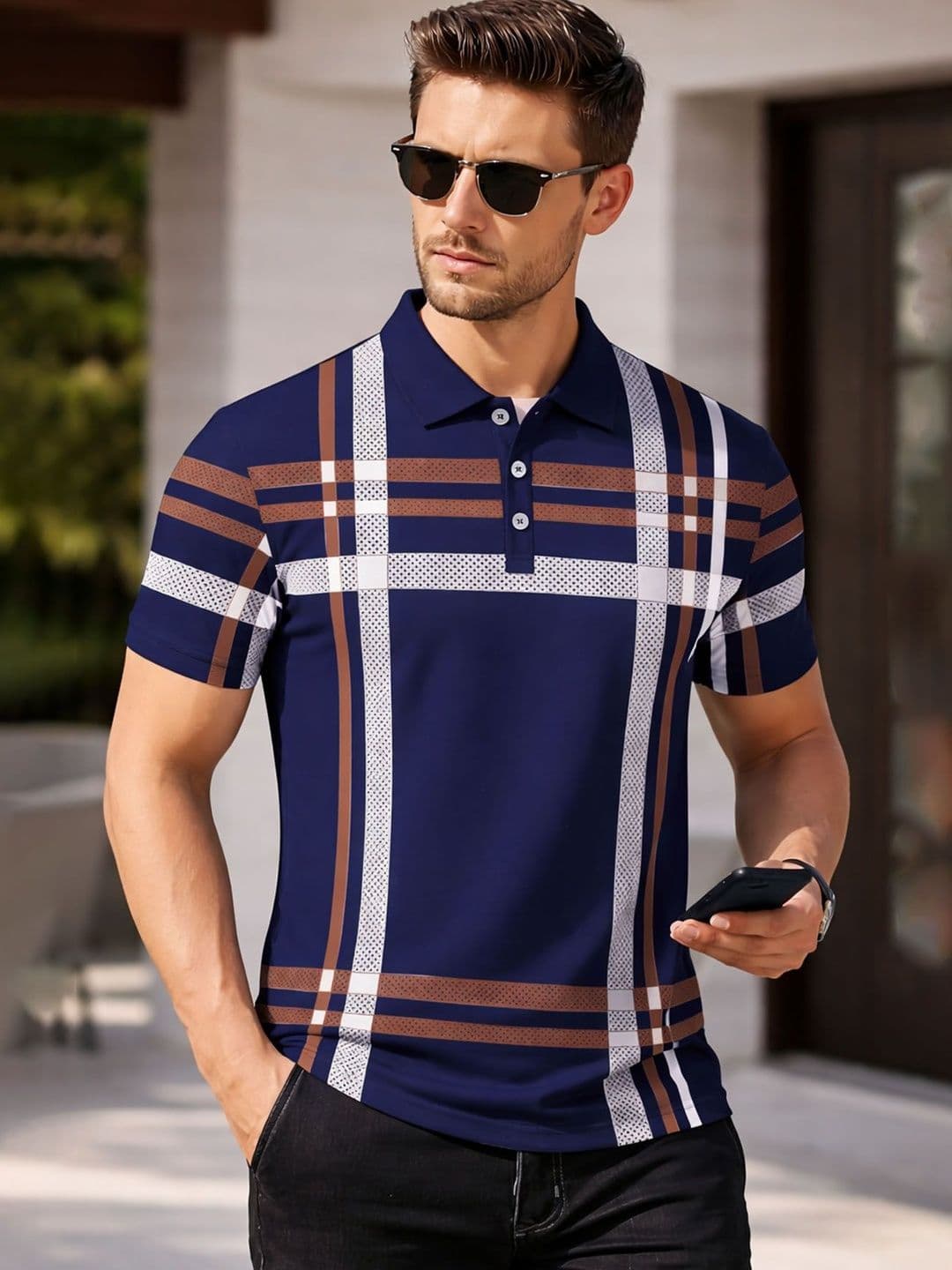 AUSK Men Checked Polo Collar T-shirt - view 1