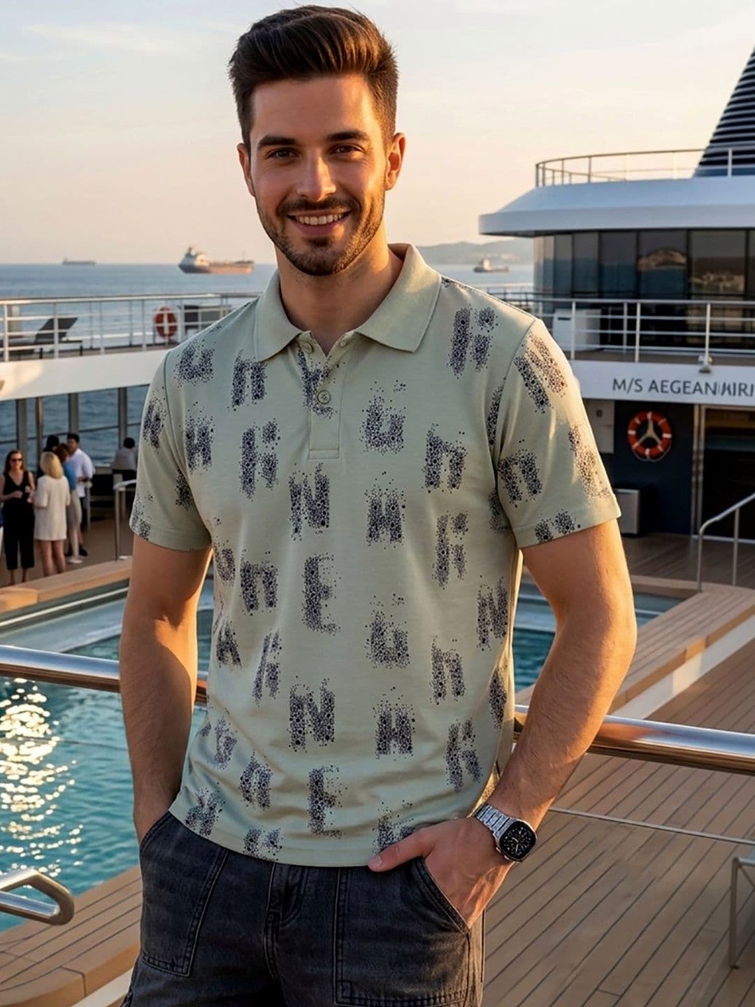 HERE&NOW Men Printed Polo Collar T-shirt - view 1