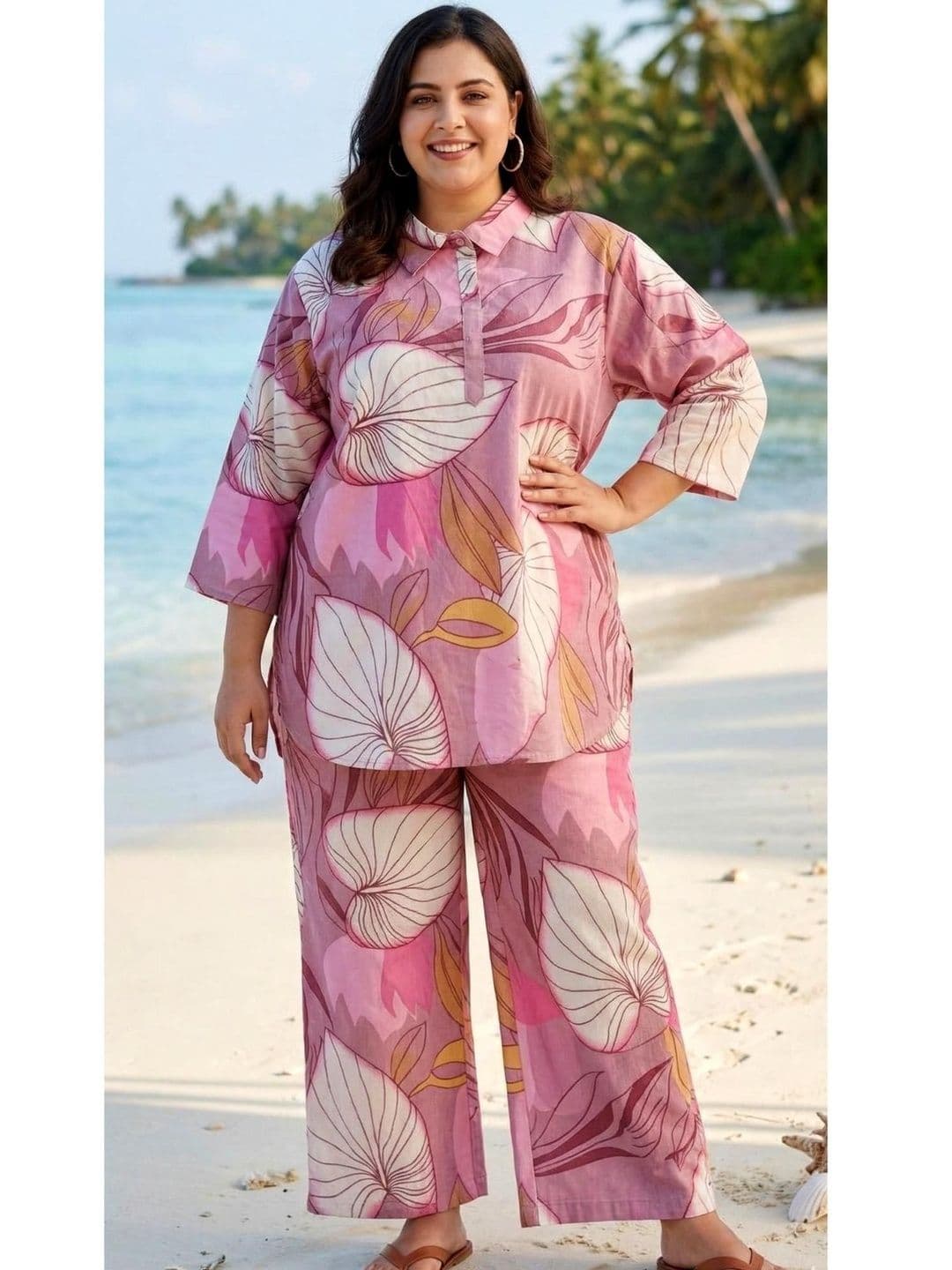 KALINI Cotton Printed Top with Trousers - view 1