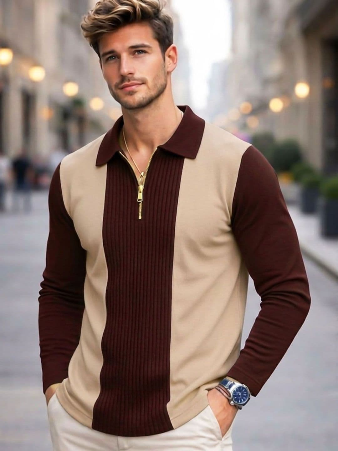 AUSK Men Colourblocked Polo Collar T-shirt - view 1
