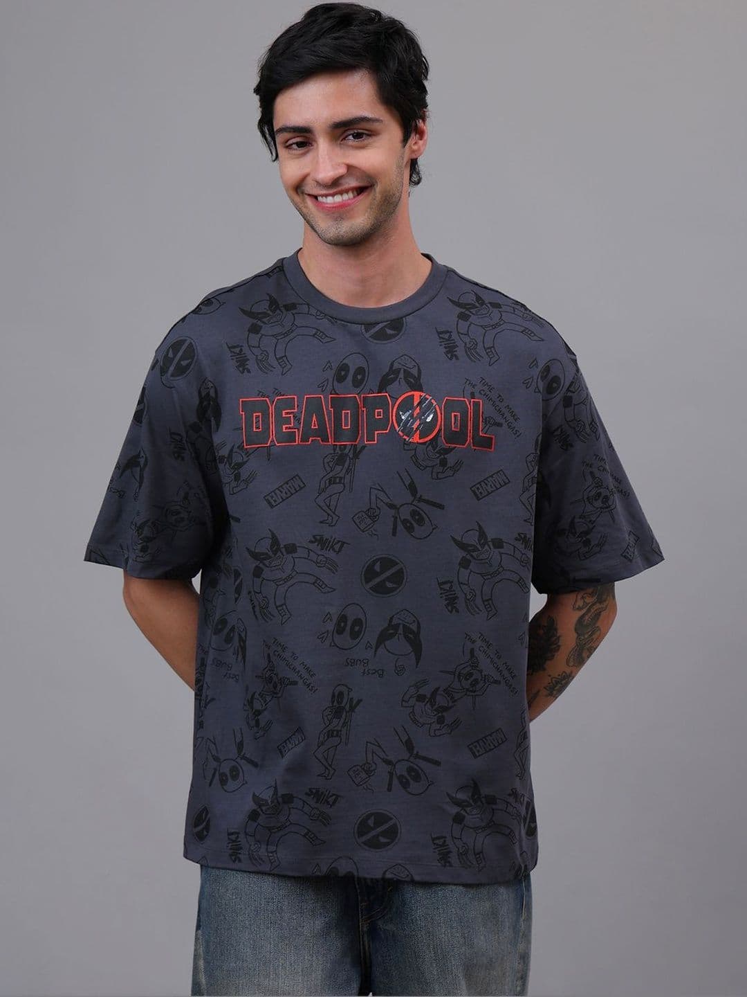 Free Authority Deadpool Printed Cotton Round Neck Oversized T-Shirt - view 1