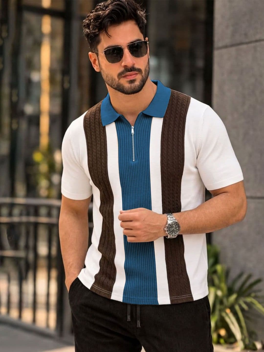 AUSK Men Colourblocked Polo Collar T-shirt - view 1