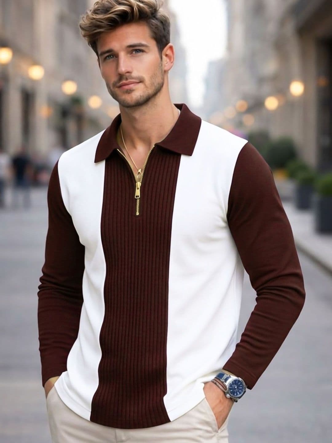 AUSK Men Colourblocked Polo Collar T-shirt - view 1