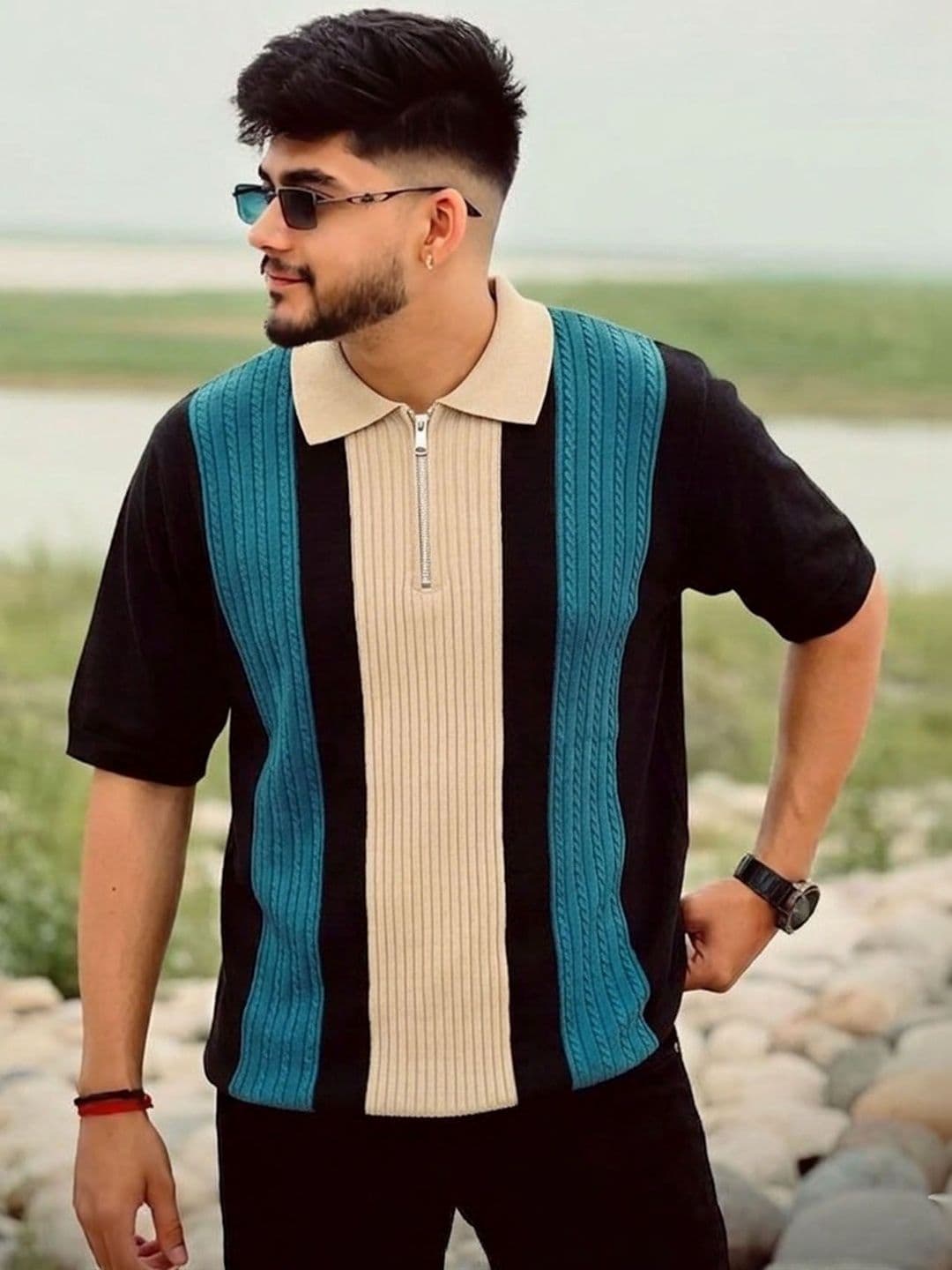 THE BEETEL HOUSE Men Colourblocked Polo Collar T-shirt - view 1